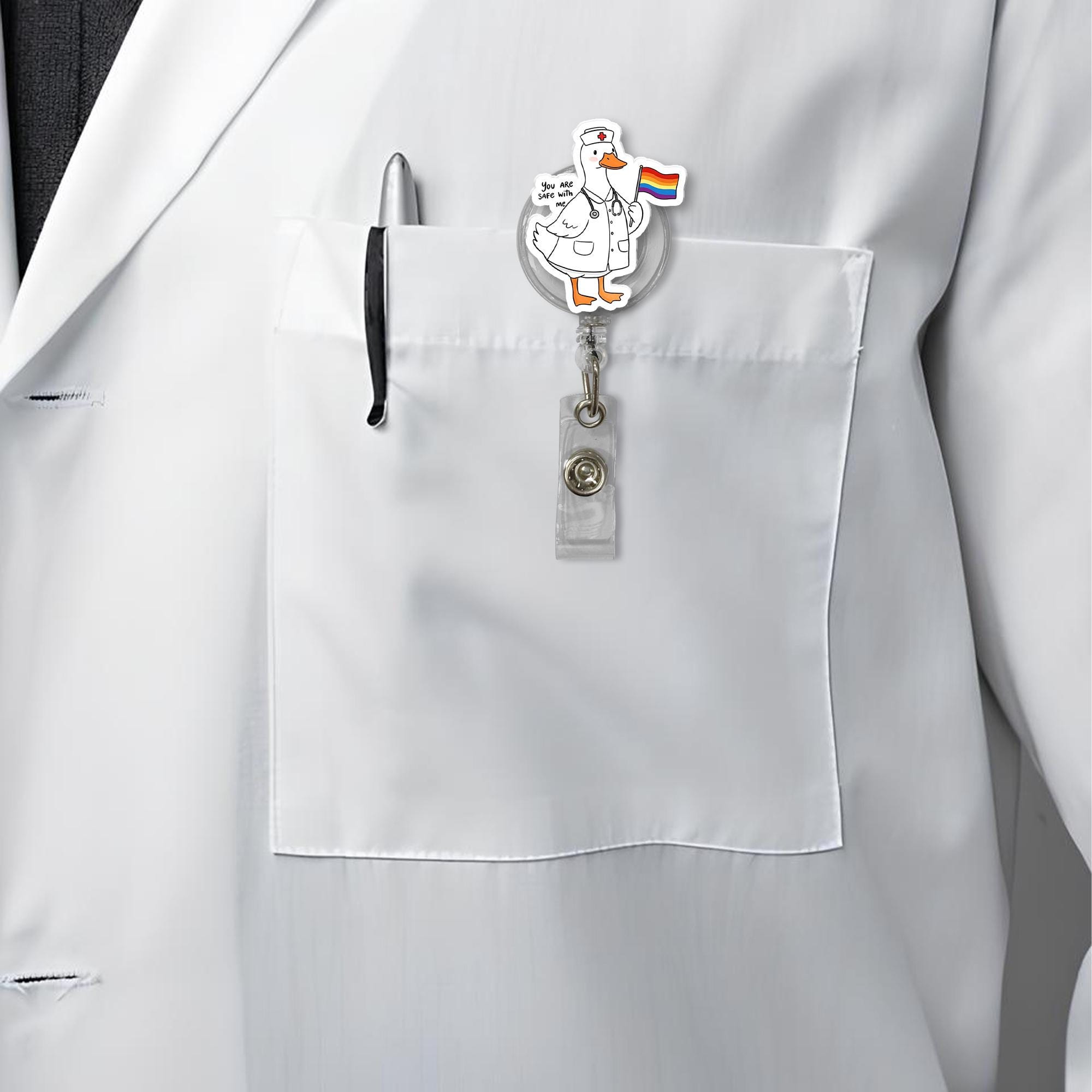 LGBT Pride Goose Badge Reel | Funny Rainbow ID Clip | Cute LGBTQ Work Accessory | Retractable Badge Holder Gift for Nurses