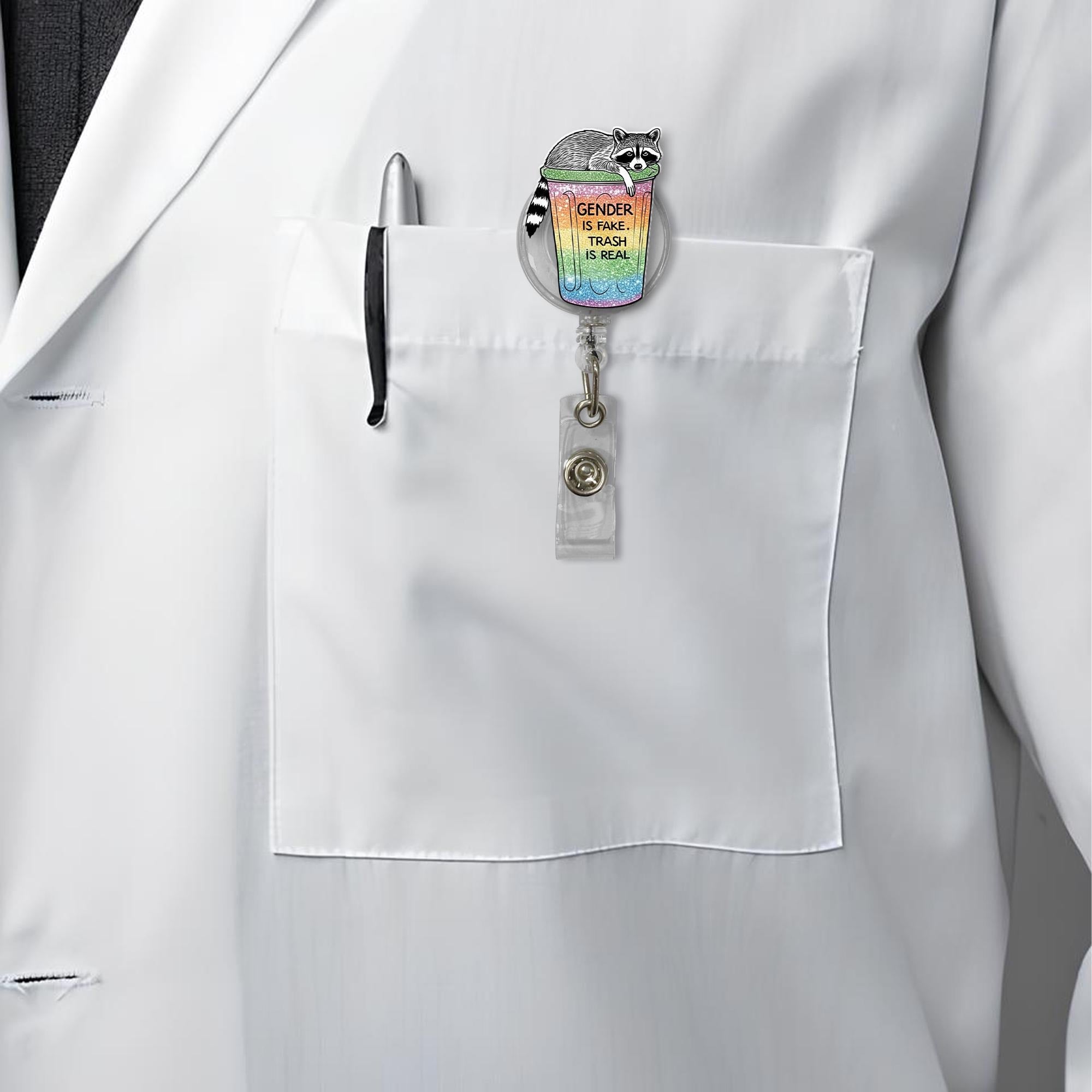 Funny LGBT Badge Reel, Raccoon ID Holder, Gender Is Fake Trash Is Real, Pride Badge Reel,Queer Nurse Badge,Retractable Clip,Trash Panda Gift