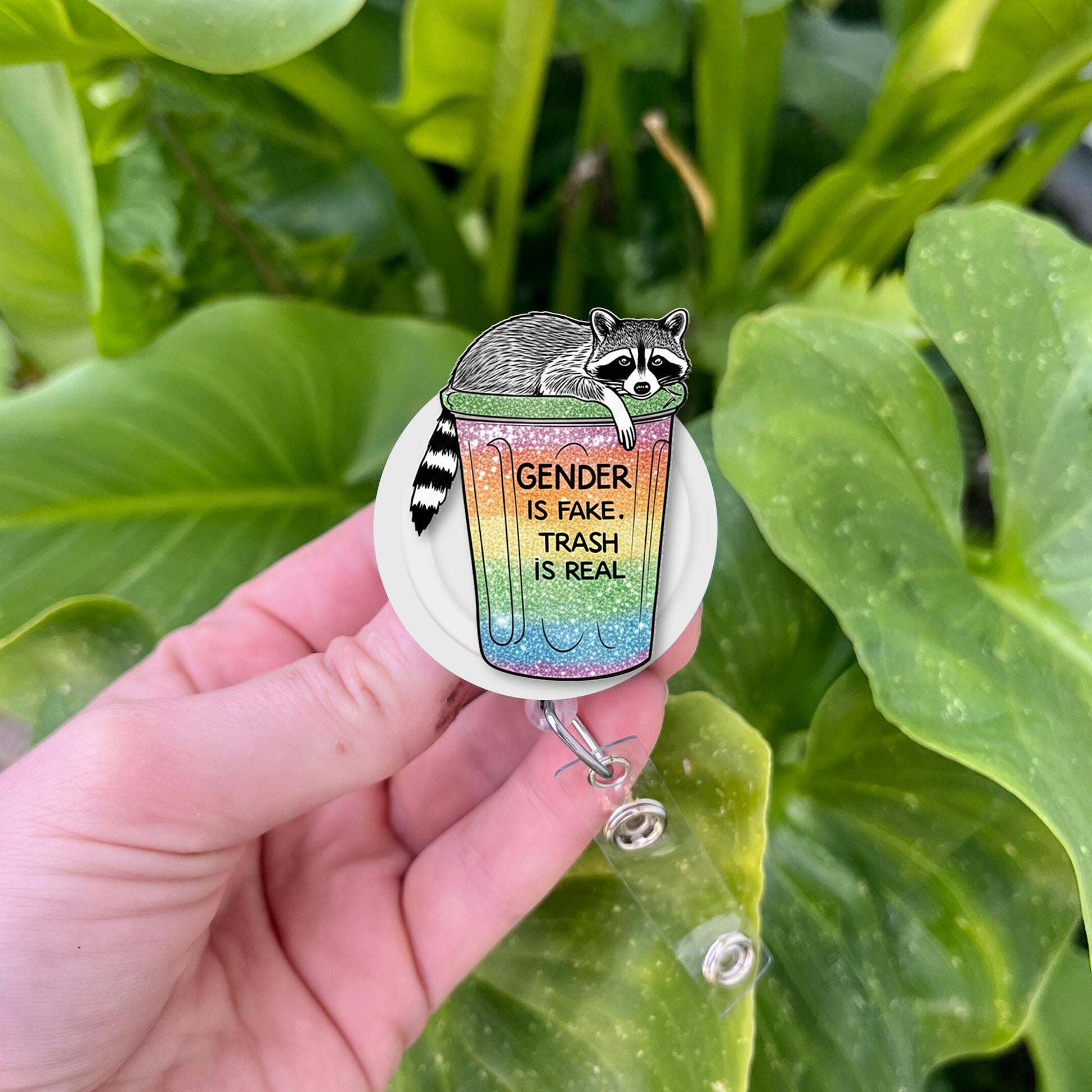 Funny LGBT Badge Reel, Raccoon ID Holder, Gender Is Fake Trash Is Real, Pride Badge Reel,Queer Nurse Badge,Retractable Clip,Trash Panda Gift