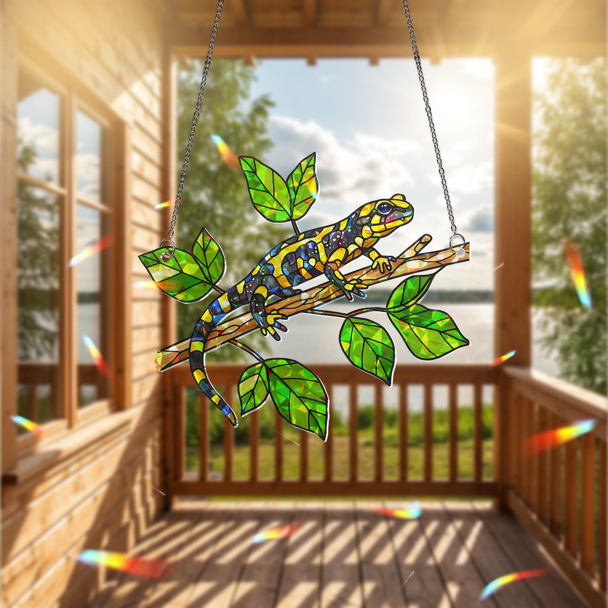 Tiger Salamander Window Hanging, Holographic Acrylic Suncatcher, Nature Reptile Decor, Lizard Window Art, Amphibian Gift, Reptile Mom Gift