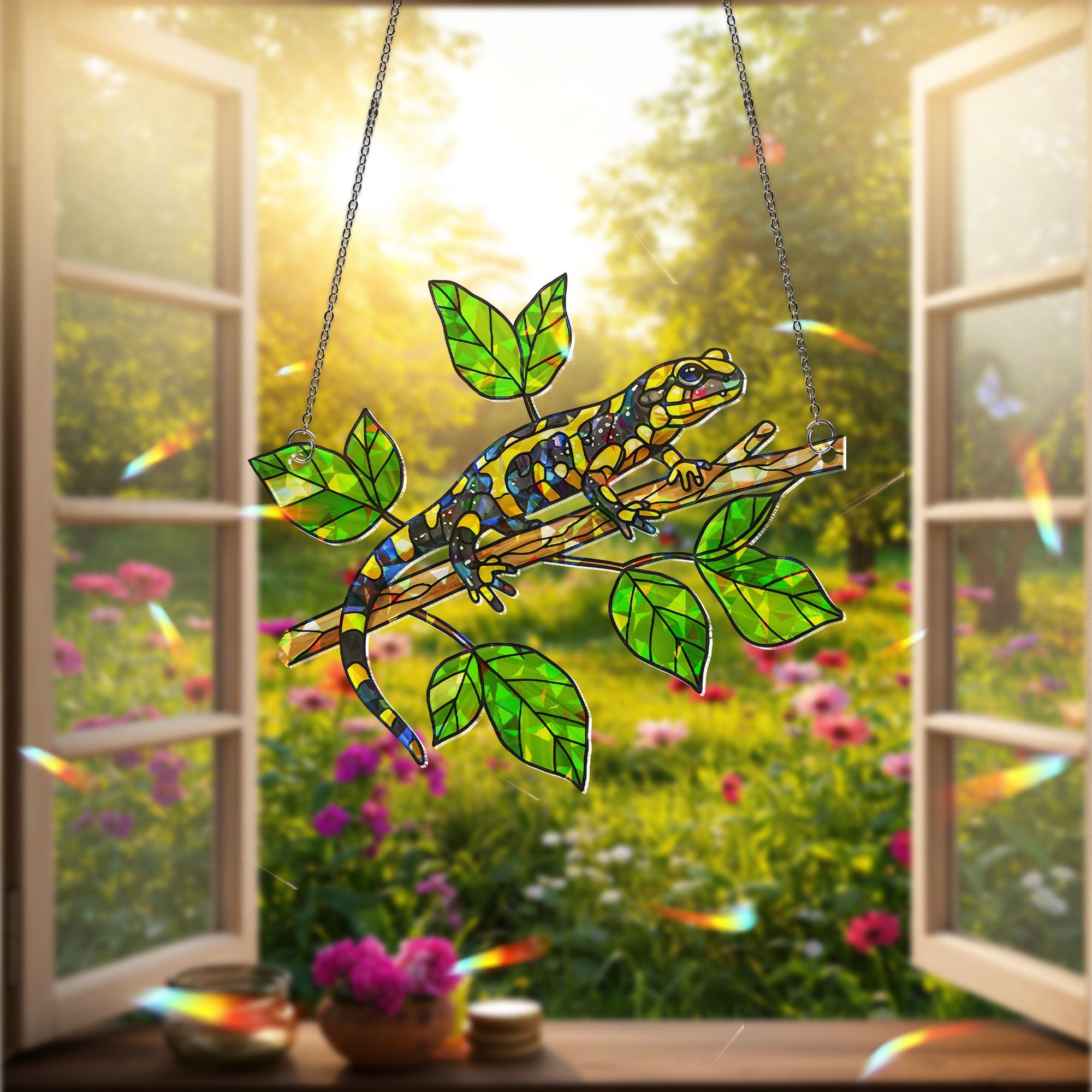 Tiger Salamander Window Hanging, Holographic Acrylic Suncatcher, Nature Reptile Decor, Lizard Window Art, Amphibian Gift, Reptile Mom Gift