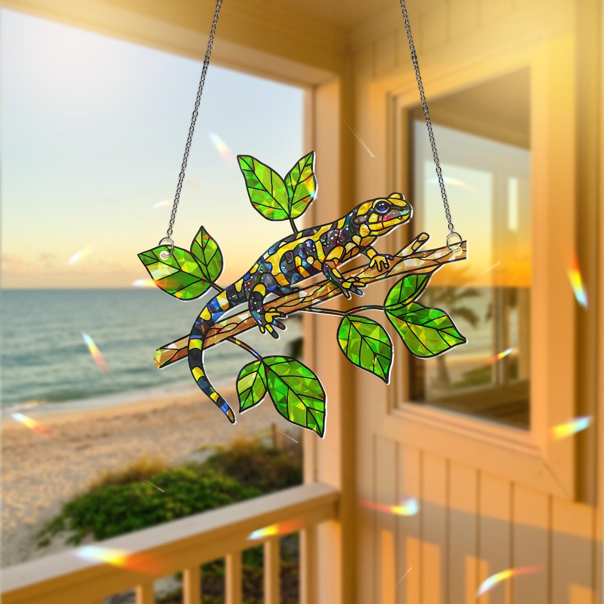 Tiger Salamander Window Hanging, Holographic Acrylic Suncatcher, Nature Reptile Decor, Lizard Window Art, Amphibian Gift, Reptile Mom Gift