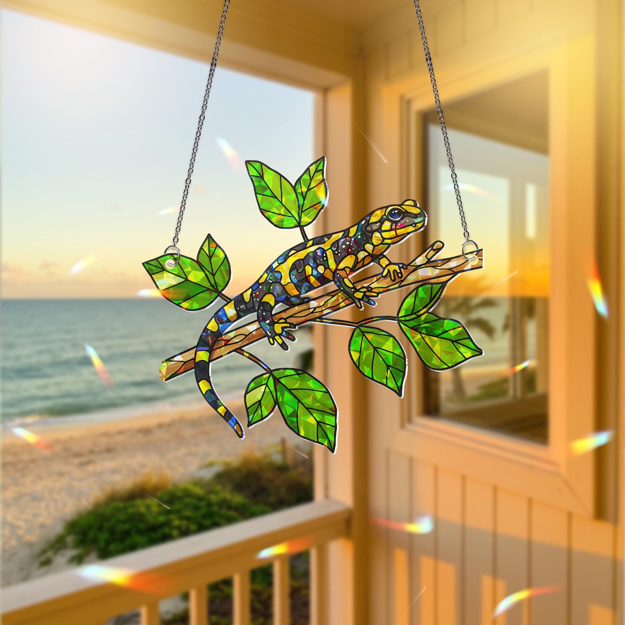 Tiger Salamander Window Hanging, Holographic Acrylic Suncatcher, Nature Reptile Decor, Lizard Window Art, Amphibian Gift, Reptile Mom Gift