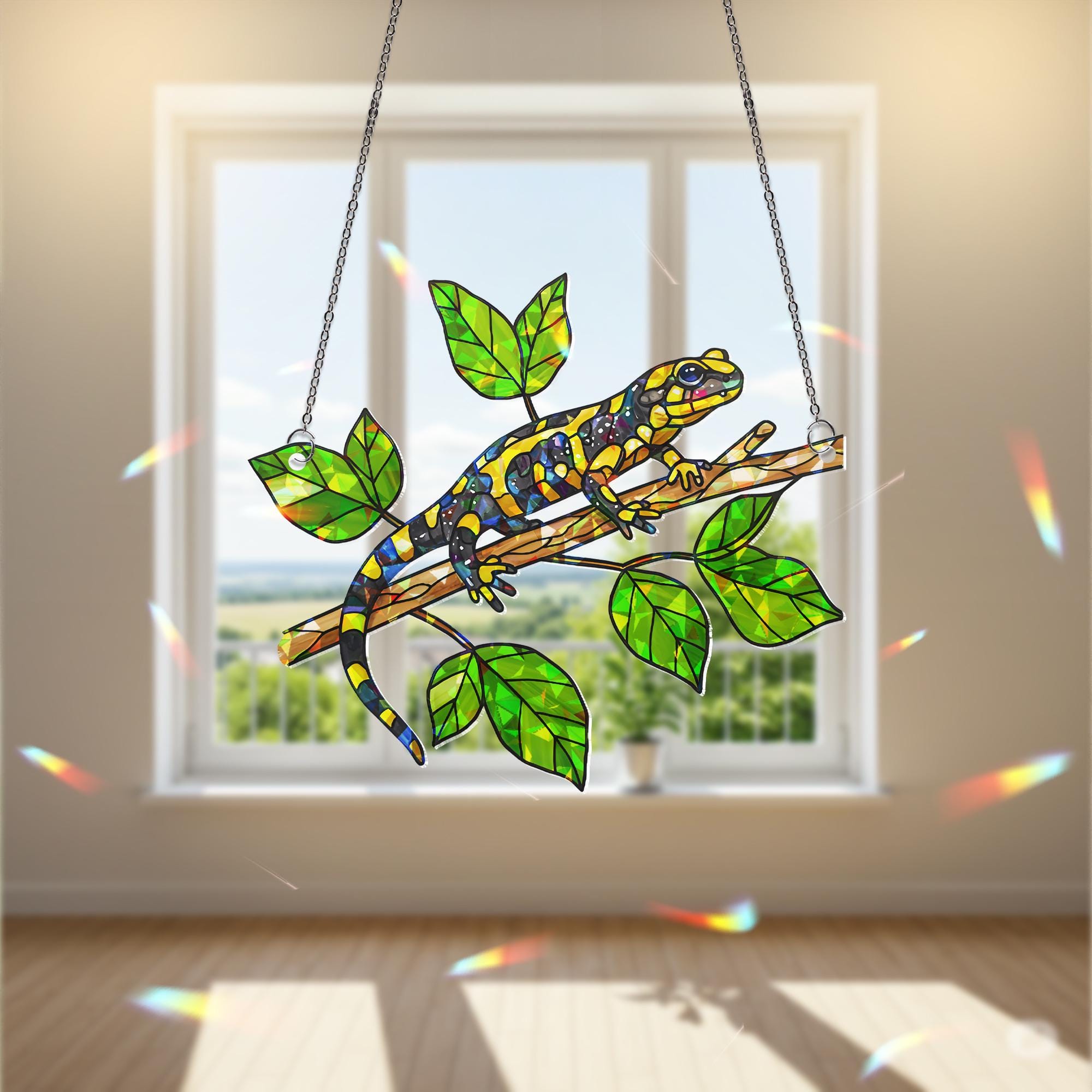 Tiger Salamander Window Hanging, Holographic Acrylic Suncatcher, Nature Reptile Decor, Lizard Window Art, Amphibian Gift, Reptile Mom Gift