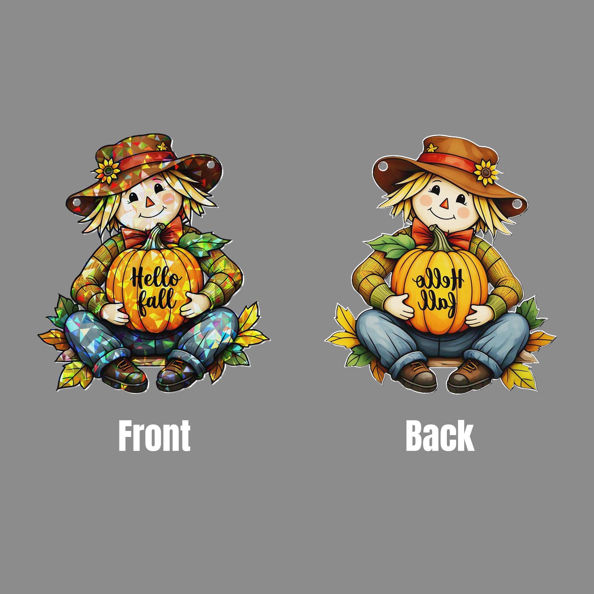 Hello Fall Scarecrow Acrylic Window Hanging – Cute Autumn Decor, Pumpkin Suncatcher, Fall Decoration for Windows, Seasonal Gift Idea
