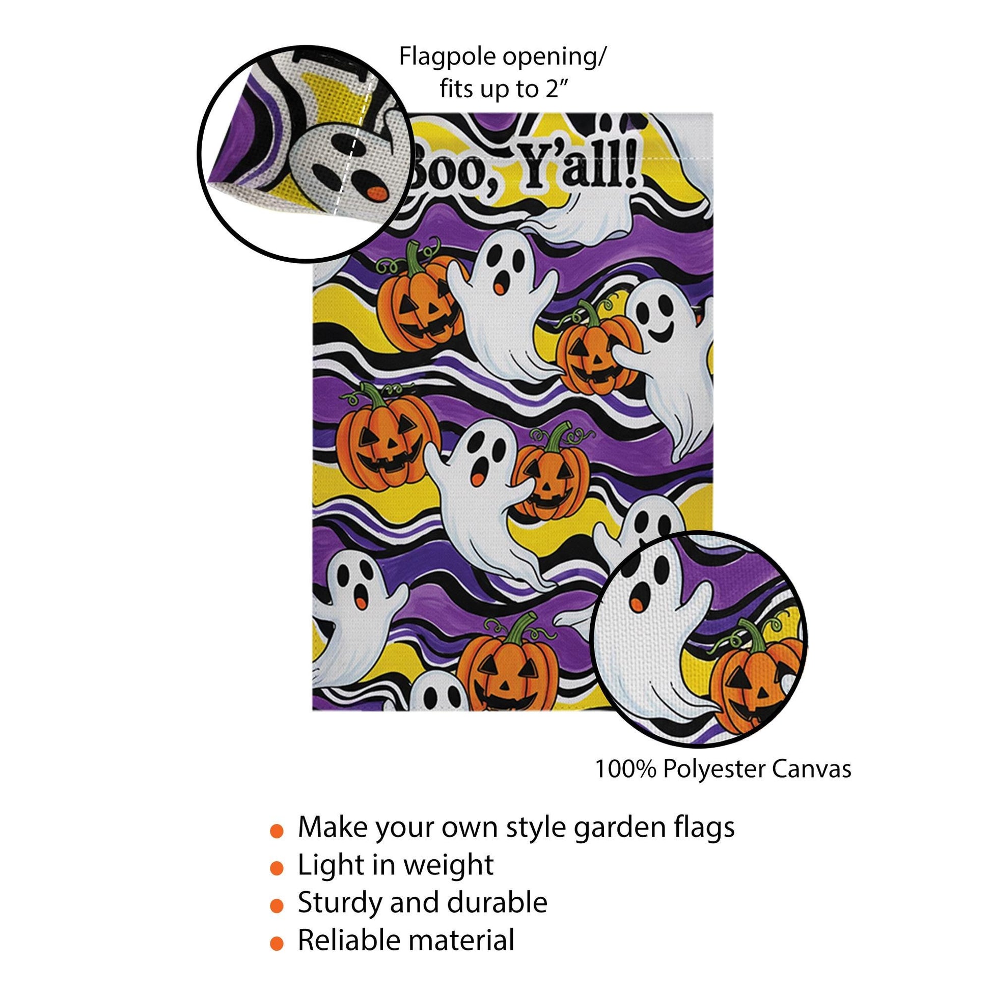 Boo Y’all Garden Flag, Cute Ghost and Pumpkin Halloween Decor, Funny Southern Fall Yard Flag, Outdoor Spooky Holiday Sign
