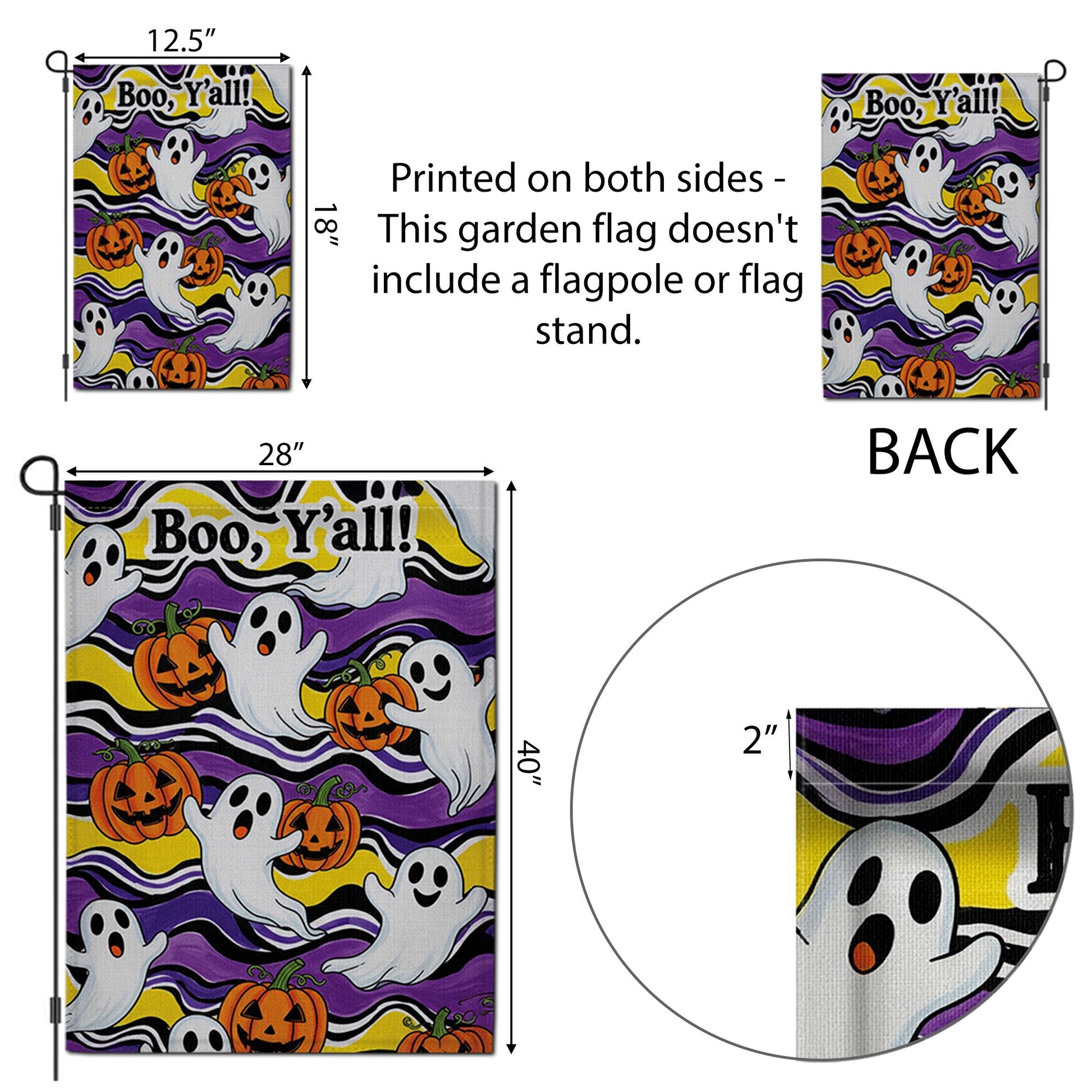 Boo Y’all Garden Flag, Cute Ghost and Pumpkin Halloween Decor, Funny Southern Fall Yard Flag, Outdoor Spooky Holiday Sign