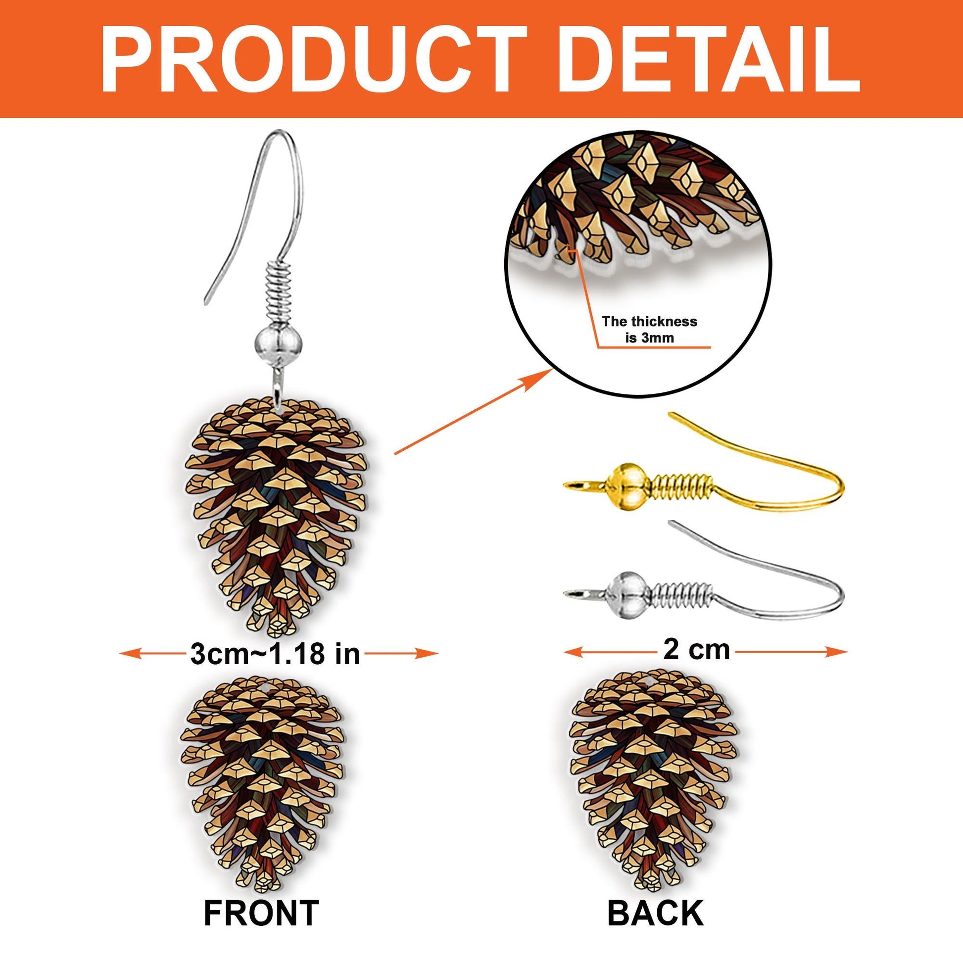 Faux Stained Glass Pine Cone Earrings – Woodland Nature Jewelry, Fall Forest Charm, Rustic Holiday Accessory, Winter Cabin Style