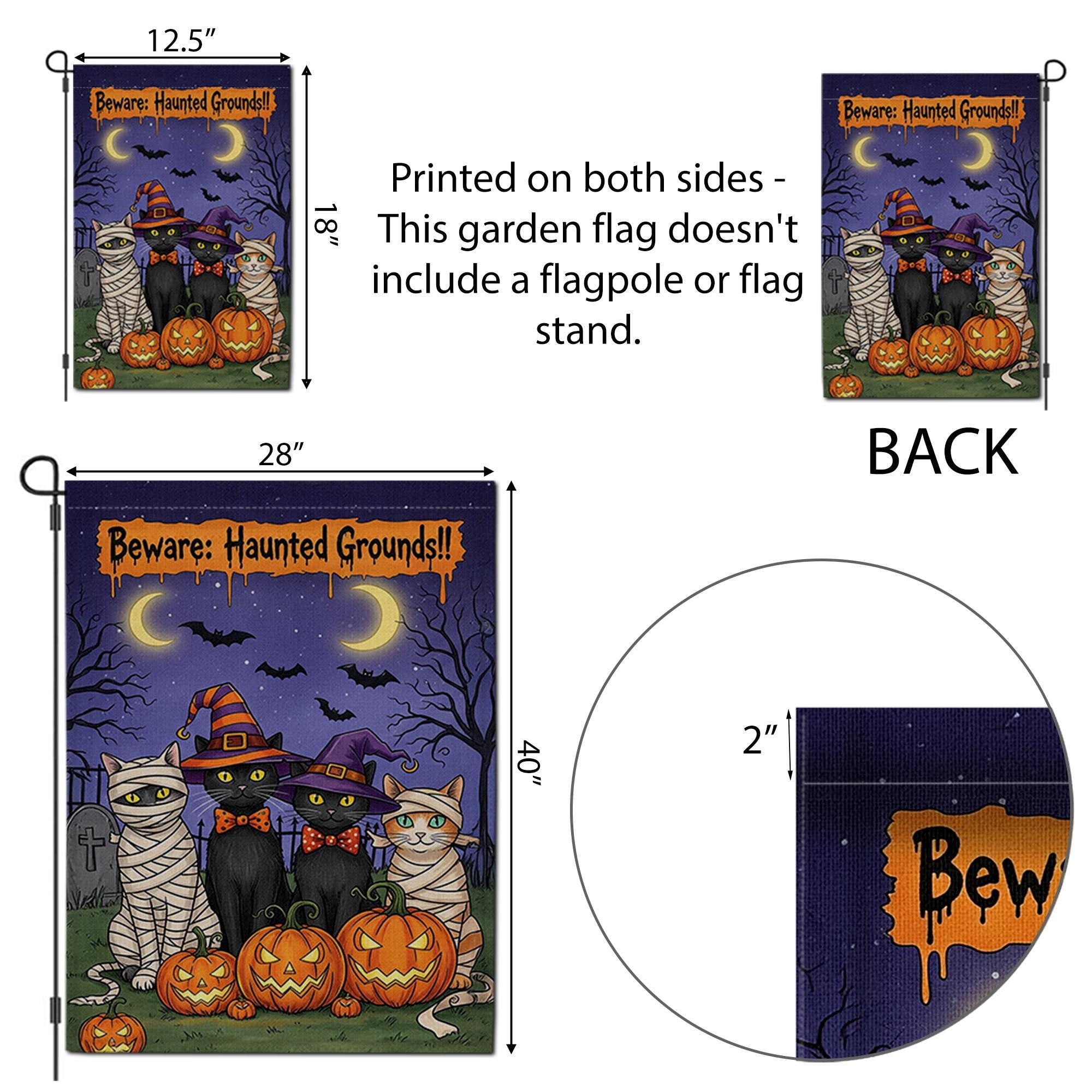 Haunted Grounds Garden Flag, Halloween Cat Yard Decor, Spooky Pumpkin Outdoor Sign, Witch Cat Garden Flag, Fall Porch Decoration