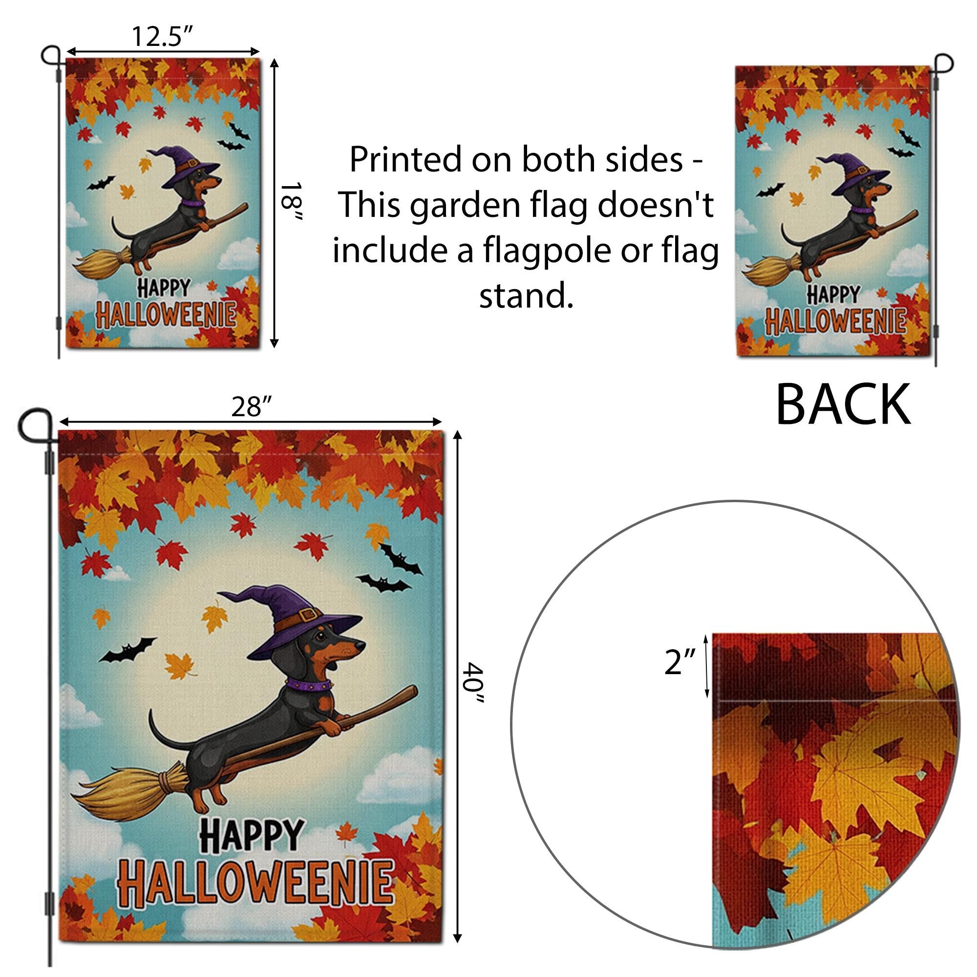 Happy Halloweenie Garden Flag, Dachshund Witch Halloween Decor, Funny Fall Dog Yard Sign, Cute Outdoor Holiday Decoration