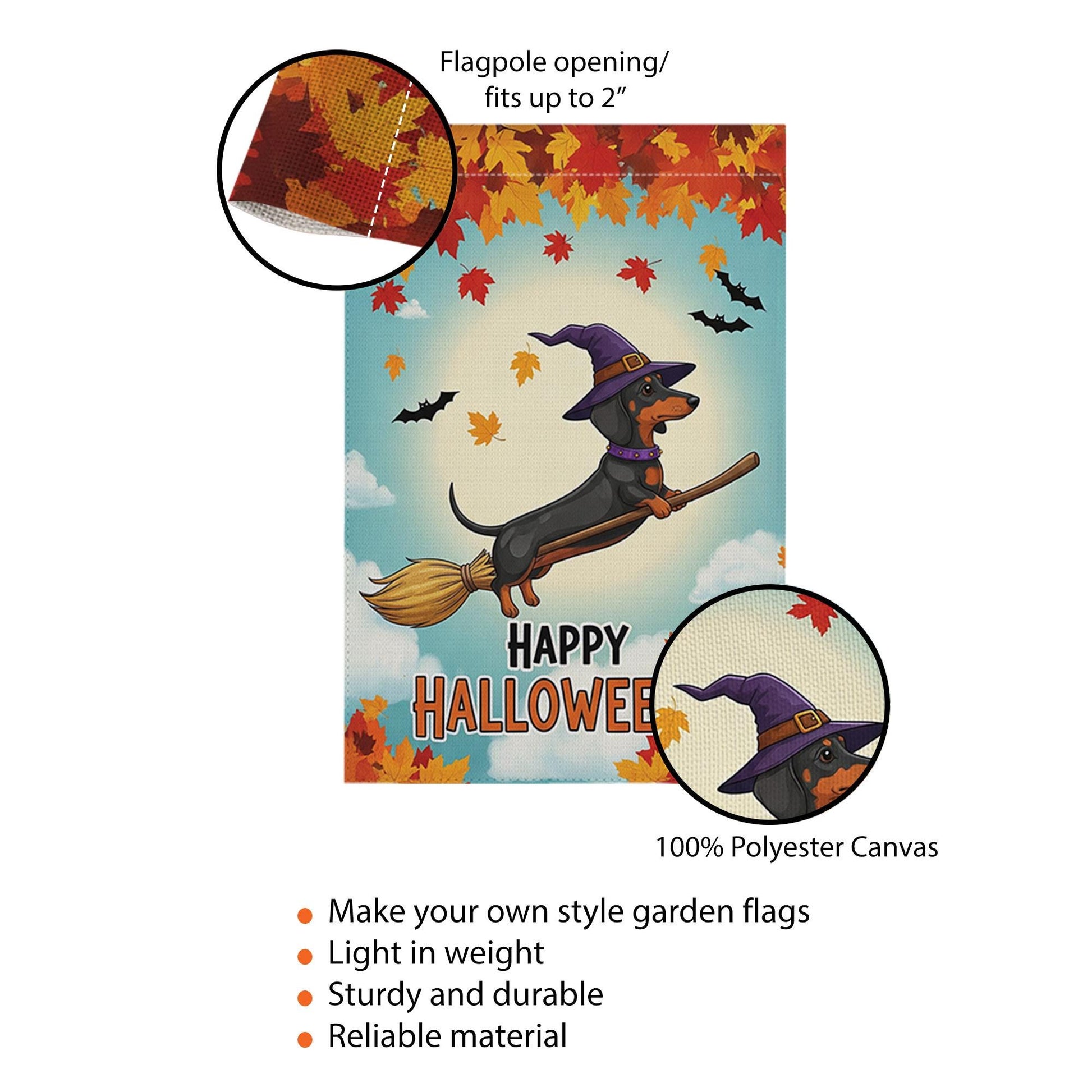 Happy Halloweenie Garden Flag, Dachshund Witch Halloween Decor, Funny Fall Dog Yard Sign, Cute Outdoor Holiday Decoration