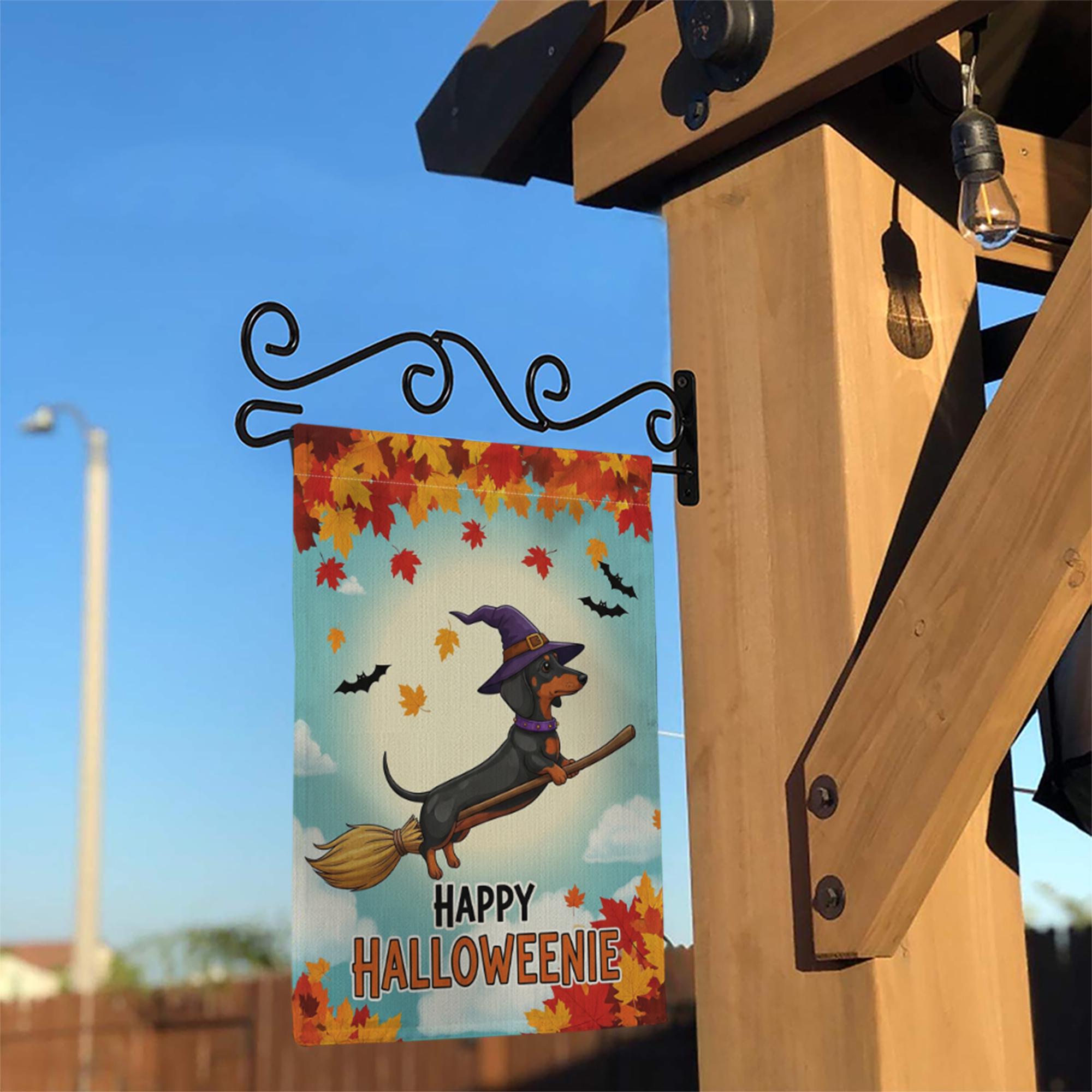 Happy Halloweenie Garden Flag, Dachshund Witch Halloween Decor, Funny Fall Dog Yard Sign, Cute Outdoor Holiday Decoration