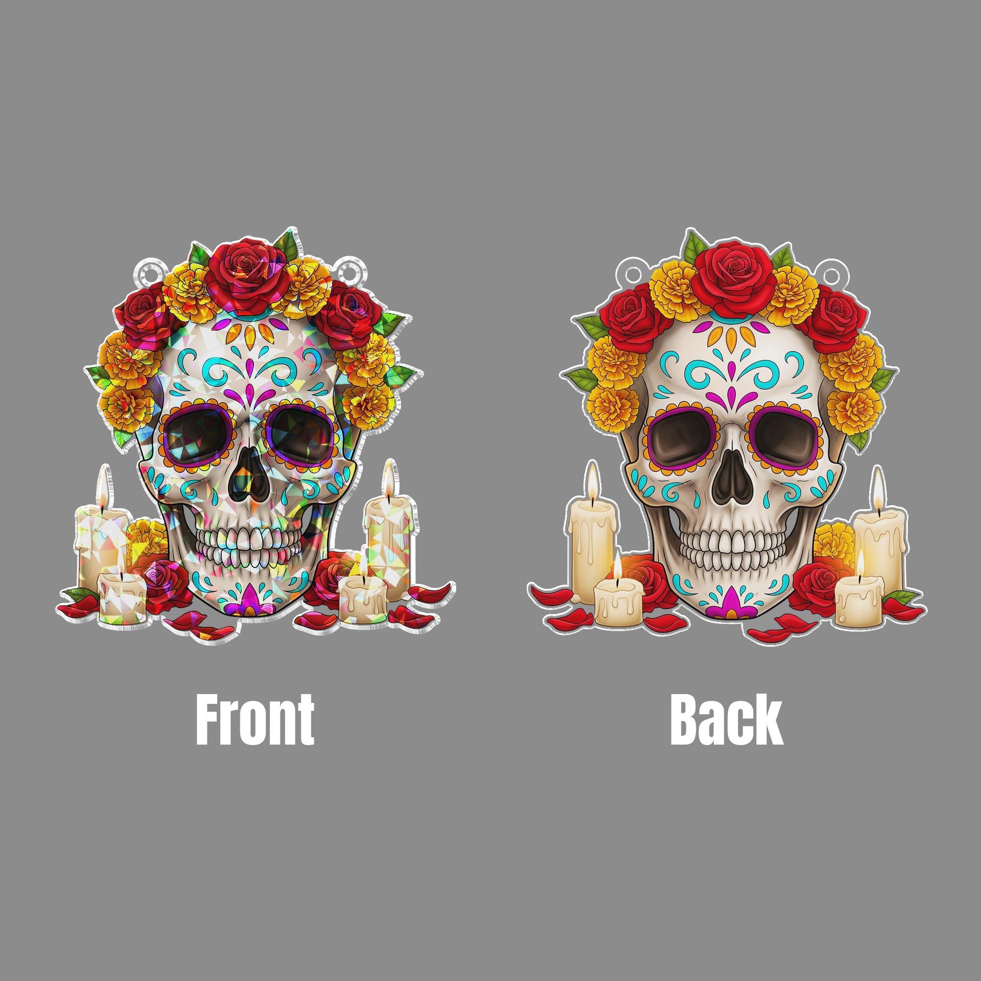 Sugar Skull Suncatcher Day of the Dead Decor Stained Glass Skull Window Hanging