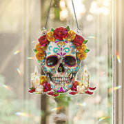 Sugar Skull Suncatcher Day of the Dead Decor Stained Glass Skull Window Hanging