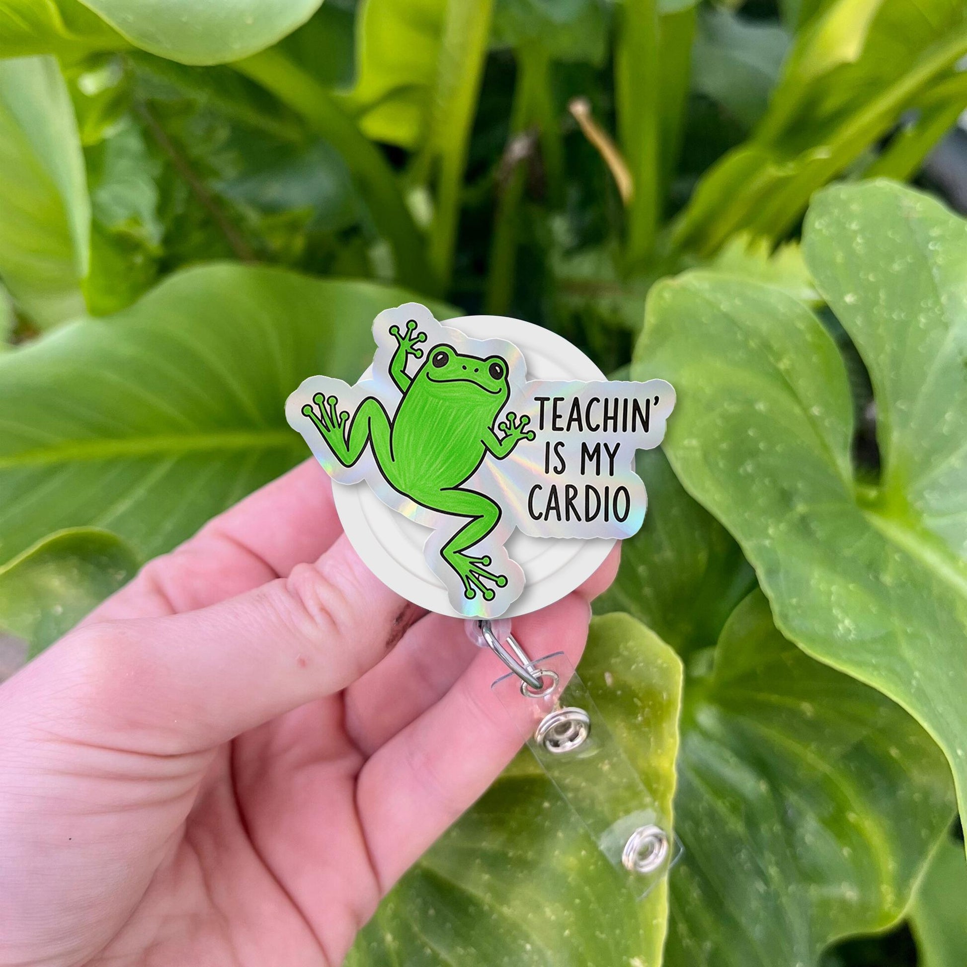 Frog Badge Reel, Teachin' Is My Cardio Badge Holder, Funny Teacher ID Reel, Retractable Badge Clip, Cute Teacher Gift, Lanyard Accessory