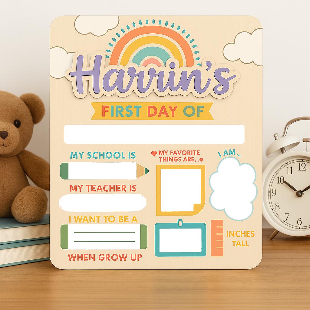 Personalized First Day of School Board – Reusable Milestone Sign for Kids – Custom Name Back to School Photo Prop with Stand, Memory Sign