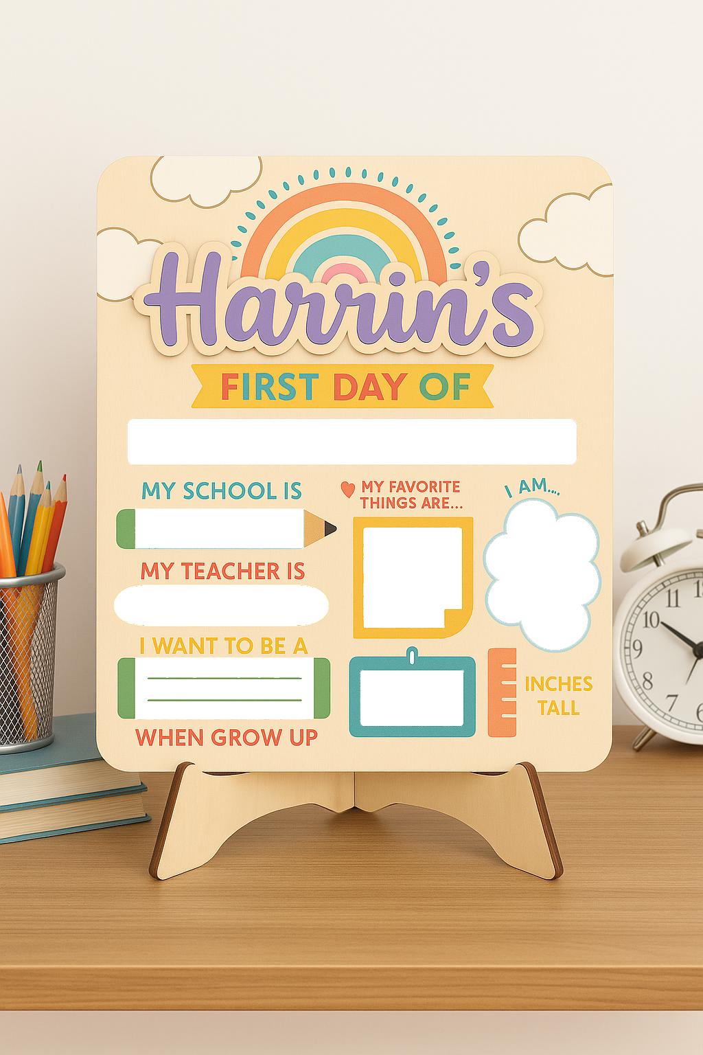 Personalized First Day of School Board – Reusable Milestone Sign for Kids – Custom Name Back to School Photo Prop with Stand, Memory Sign