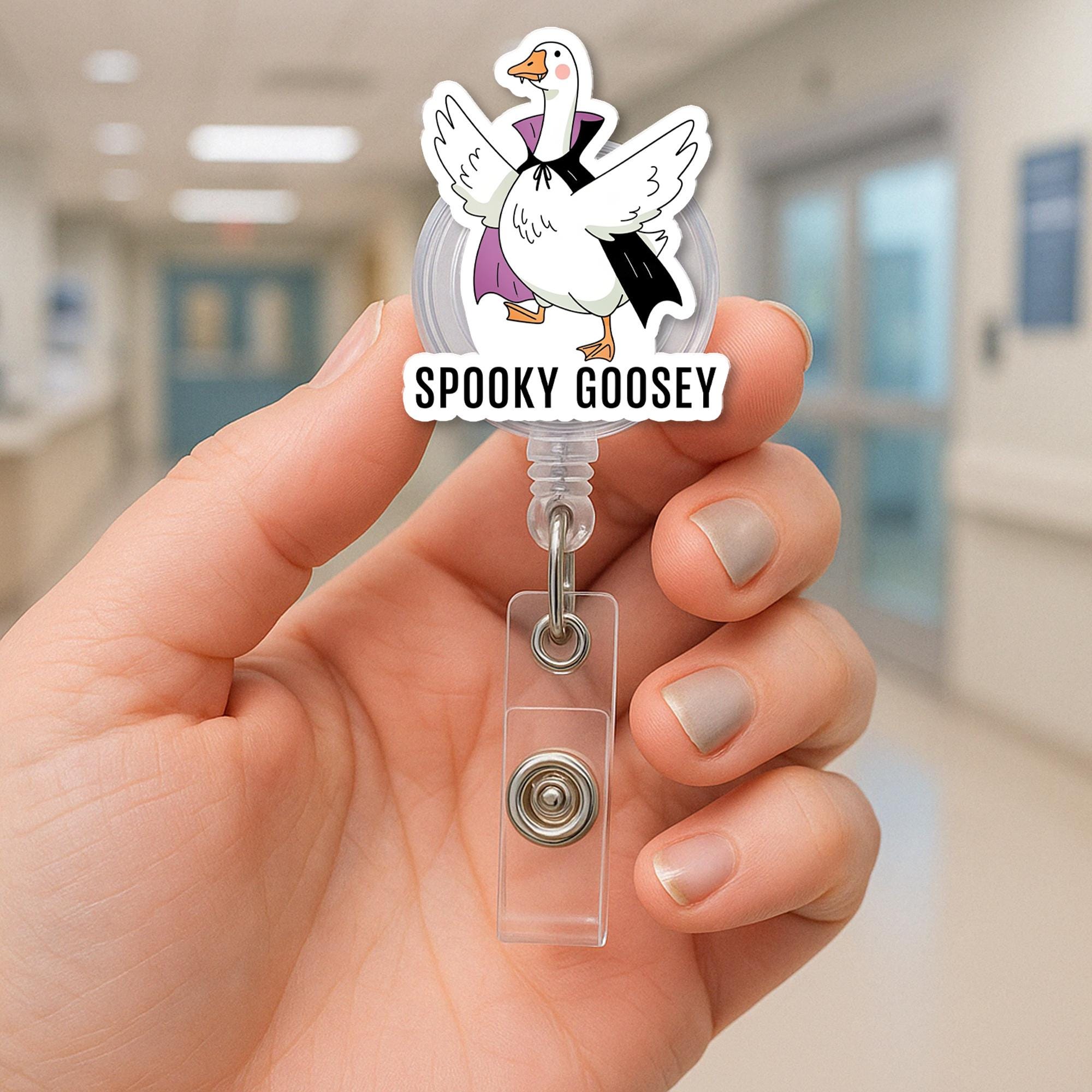 Spooky Goosey Badge Reel – Funny Halloween Goose ID Holder, Cute Nurse Badge, Teacher Gift, Fall Clip for Work or Classroom