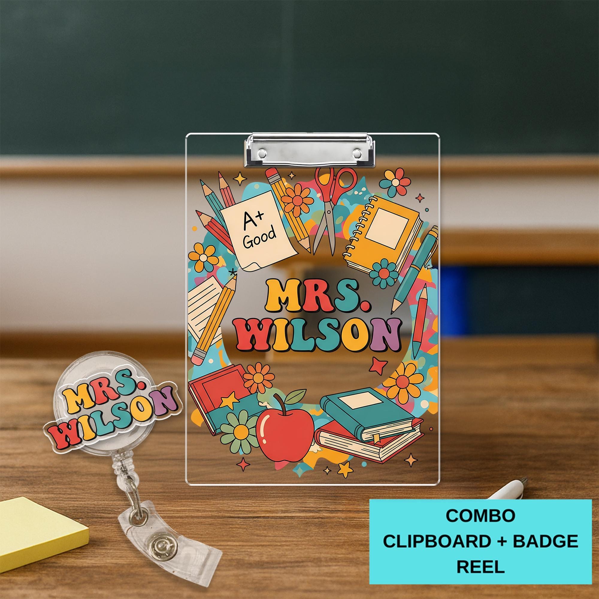 Personalized Groovy Floral Clipboard, Custom Teacher Clipboard, Back to School Gift, Cute Classroom Supply, Name Clipboard