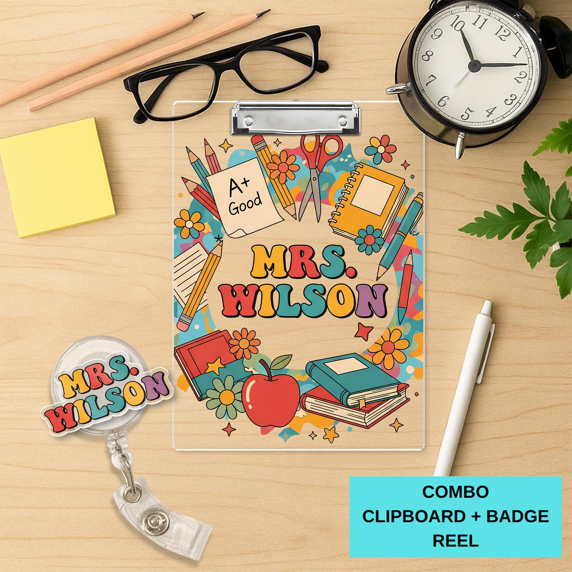 Personalized Groovy Floral Clipboard, Custom Teacher Clipboard, Back to School Gift, Cute Classroom Supply, Name Clipboard