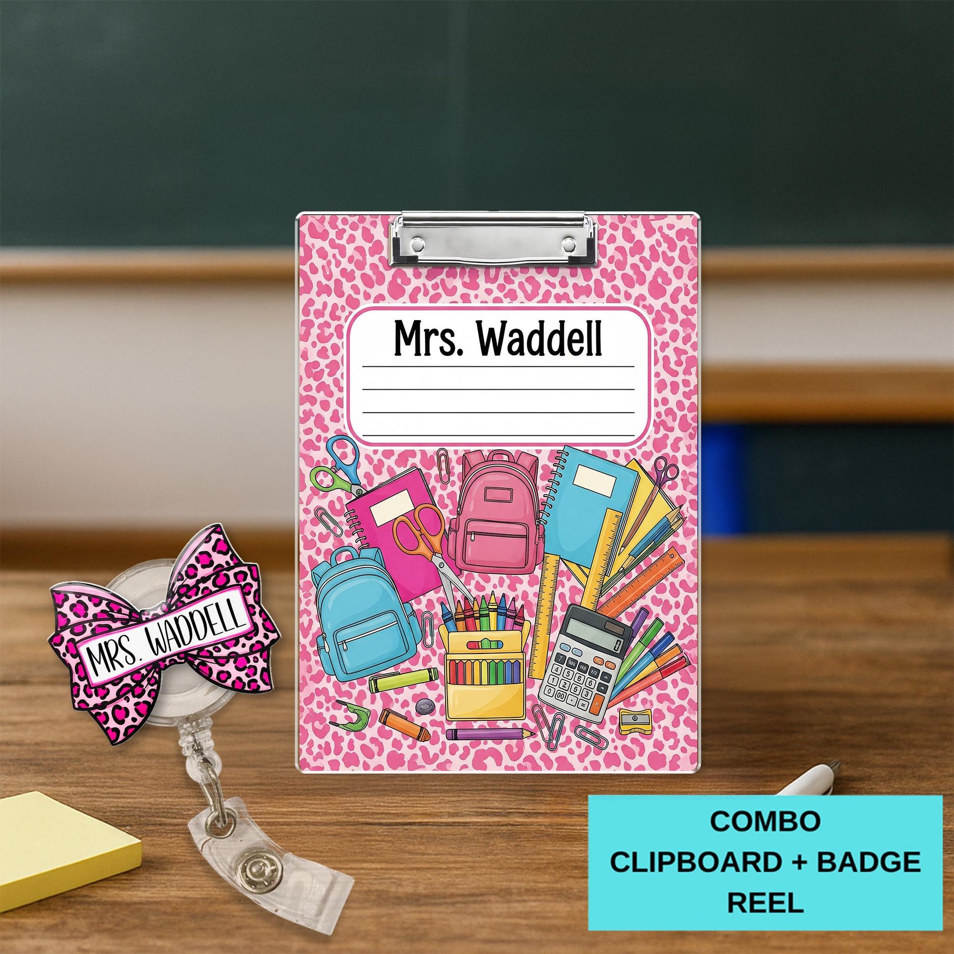 Personalized Teacher Clipboard, Custom Name School Clipboard, Back to School Gift, Cute Pink Teacher Clipboard, Classroom Supplies