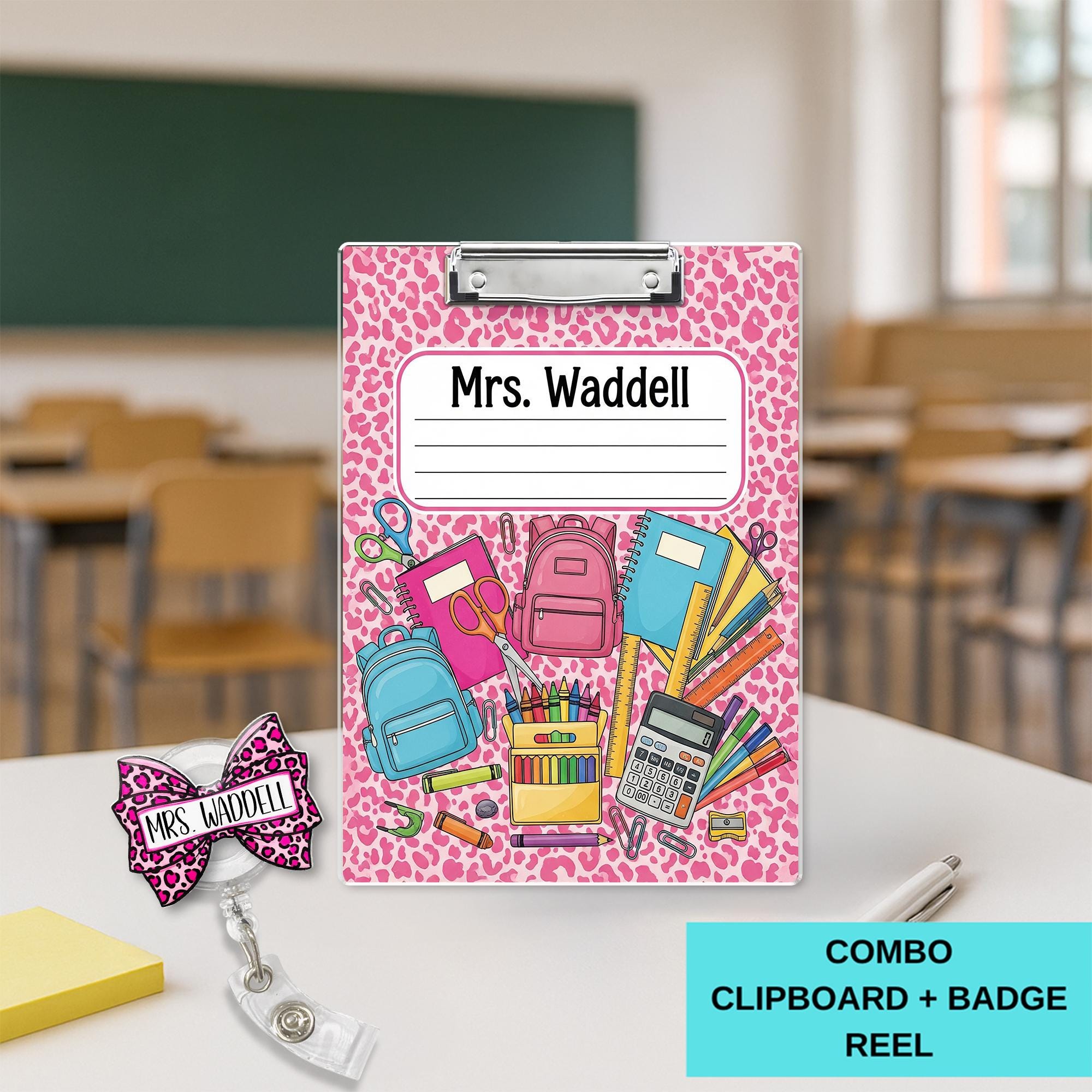 Personalized Teacher Clipboard, Custom Name School Clipboard, Back to School Gift, Cute Pink Teacher Clipboard, Classroom Supplies