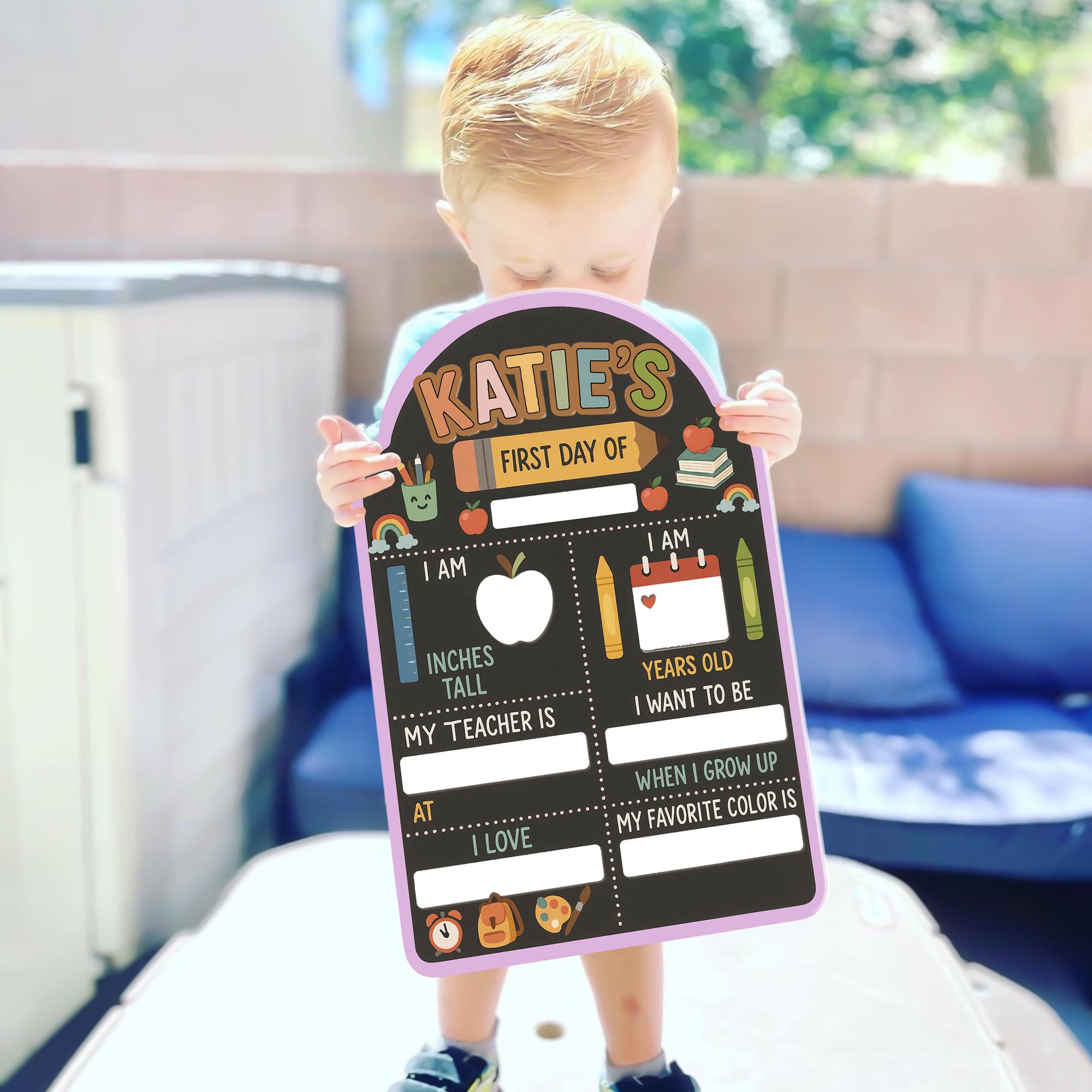 Custom First Day of School Board – Reusable Milestone Sign for Kids – Chalkboard Style Sign – Back to School Photo Prop for Girls & Boys