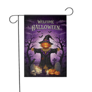 Welcome Halloween Garden Flag, Spooky Scarecrow Yard Decor, Outdoor Fall Banner, Trick or Treat Decoration