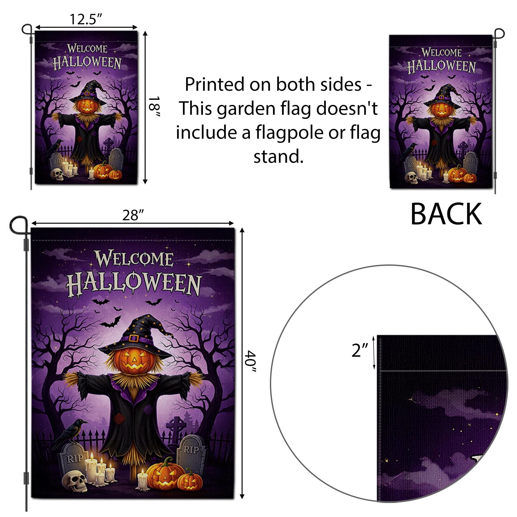 Welcome Halloween Garden Flag, Spooky Scarecrow Yard Decor, Outdoor Fall Banner, Trick or Treat Decoration