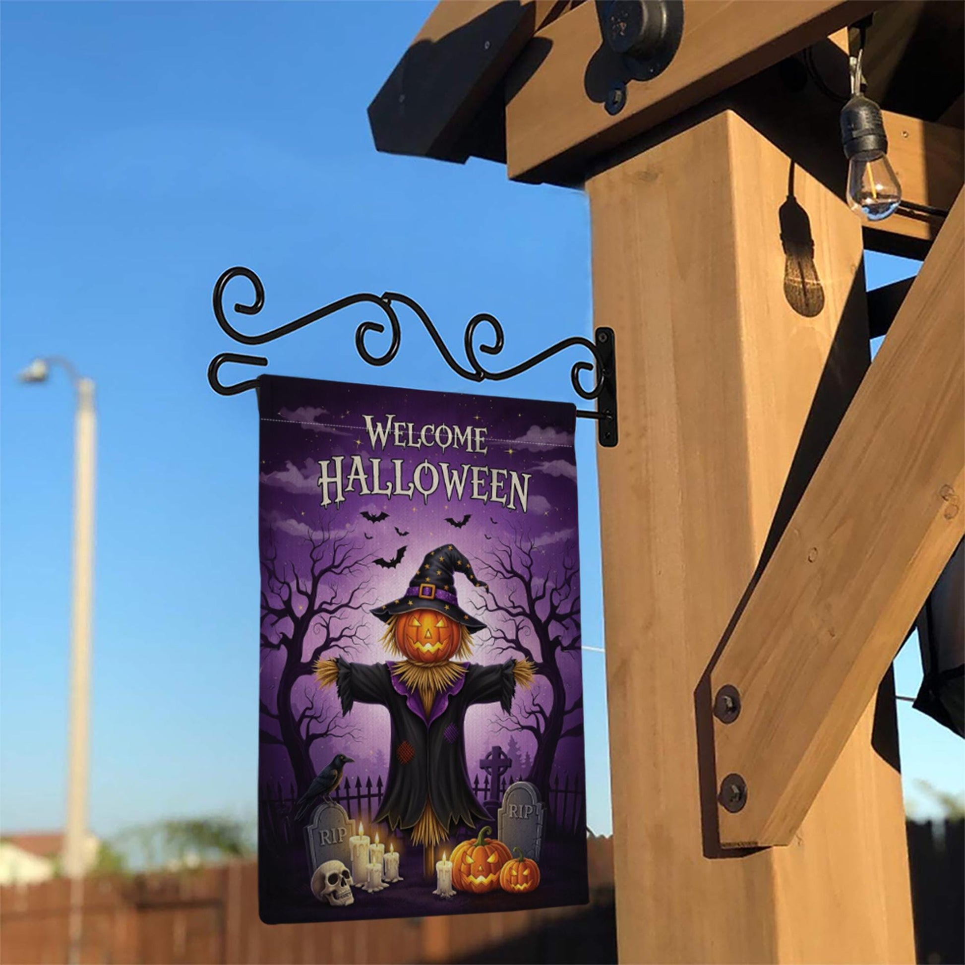 Welcome Halloween Garden Flag, Spooky Scarecrow Yard Decor, Outdoor Fall Banner, Trick or Treat Decoration