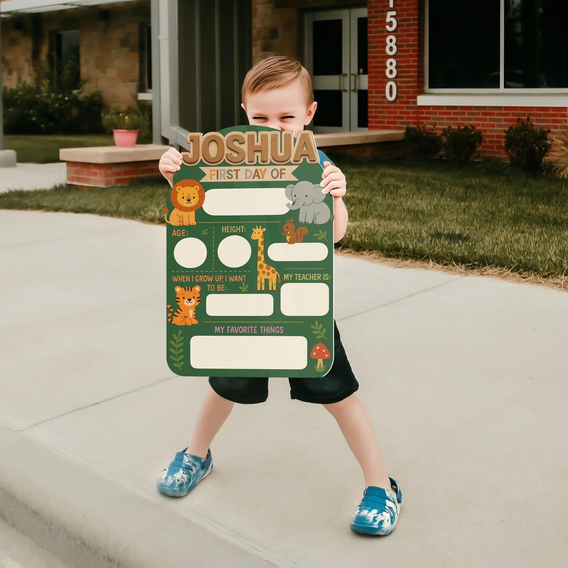 Personalized Jungle First Day of School Board, Reusable Milestone Sign for Kids, Wildlife Animals Back to School Photo Prop, Milestone Board