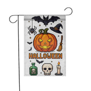 Pixel Art Halloween Garden Flag, Spooky Pumpkin Bat Spider Witch Hat, Outdoor Fall Decor Banner
