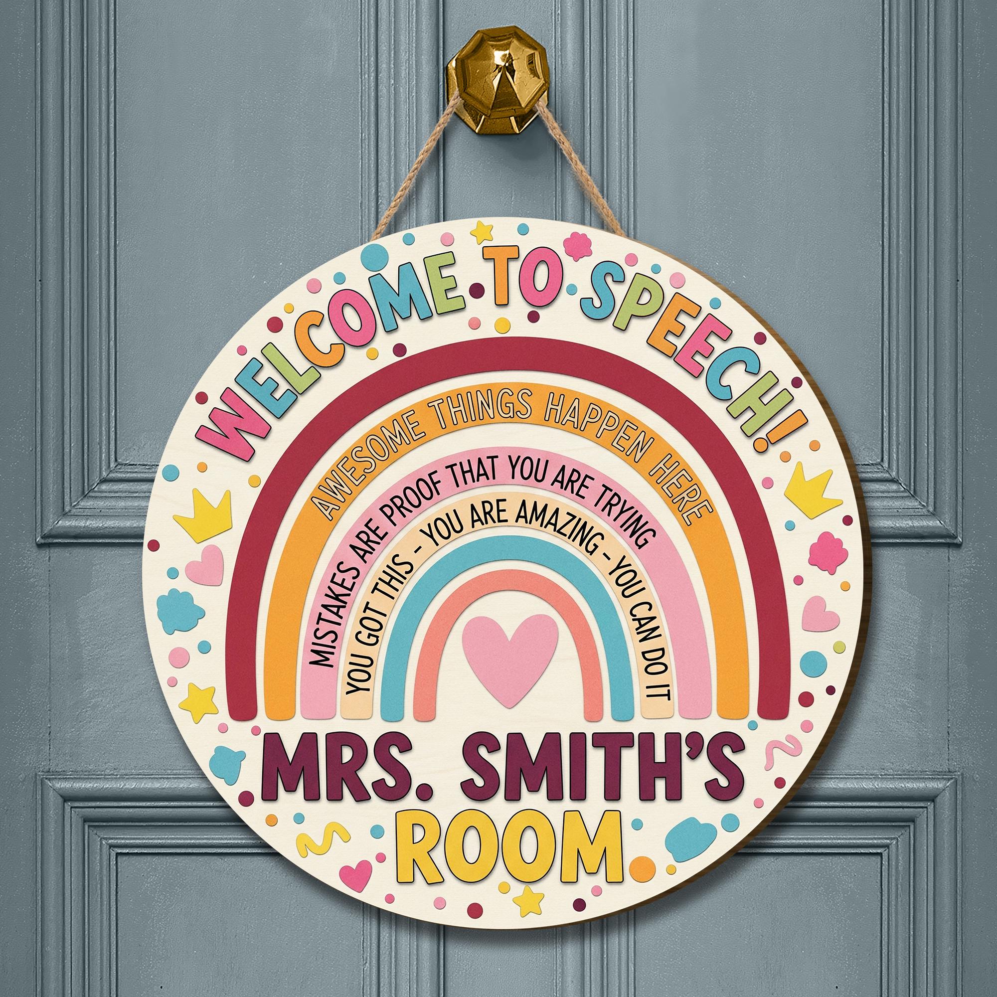 Custom Welcome to Speech Room 3D Laser Cut Door Sign, Rainbow Door Decor – SLP Office Sign – Speech Therapy Room Wall Hanging for Teachers