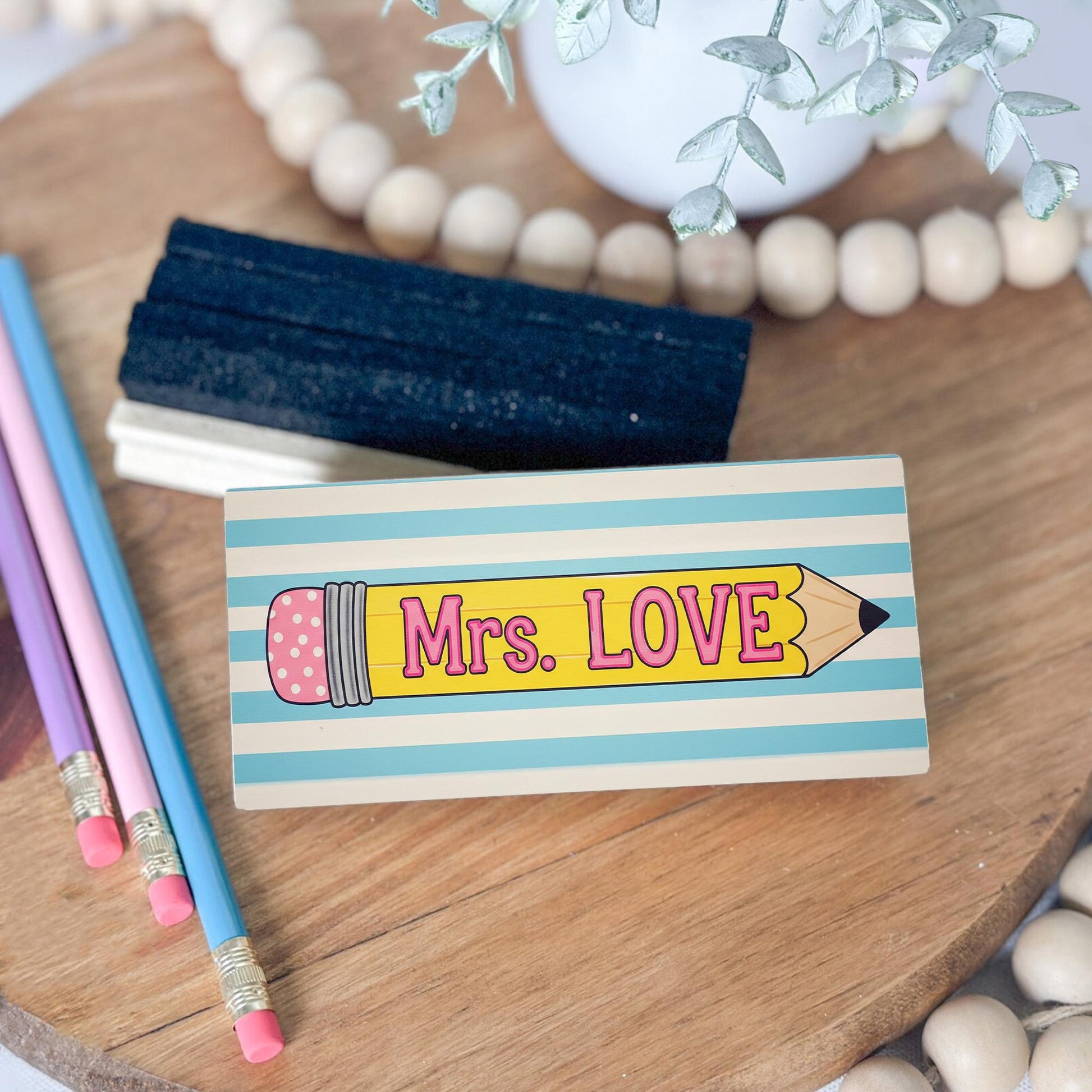 Personalized Mini Eraser Chalkboard Set, Teacher Desk Decor, Classroom Chalkboard, Reusable Erasers, Small Blackboard for School or Home