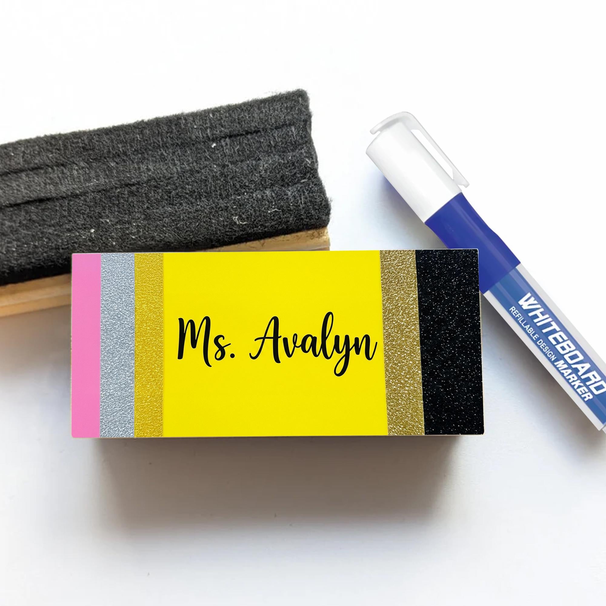Personalized Chalkboard Eraser, Custom Teacher Gift, Glitter Pencil Design, Classroom Decor, Back to School Name Eraser