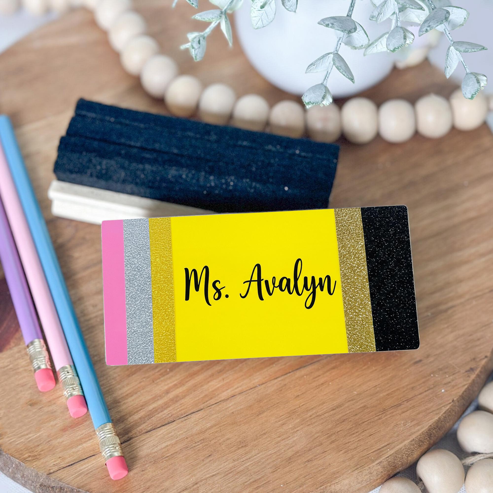 Personalized Chalkboard Eraser, Custom Teacher Gift, Glitter Pencil Design, Classroom Decor, Back to School Name Eraser