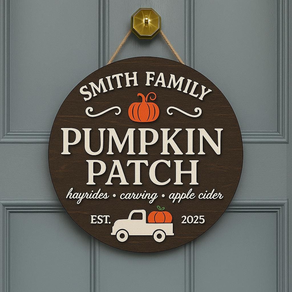 Custom Pumpkin Patch Door Sign, Personalized Fall Farmhouse Decor, Family Name Autumn Sign, Hayride Apple Cider Porch Sign