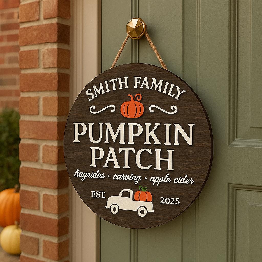 Custom Pumpkin Patch Door Sign, Personalized Fall Farmhouse Decor, Family Name Autumn Sign, Hayride Apple Cider Porch Sign