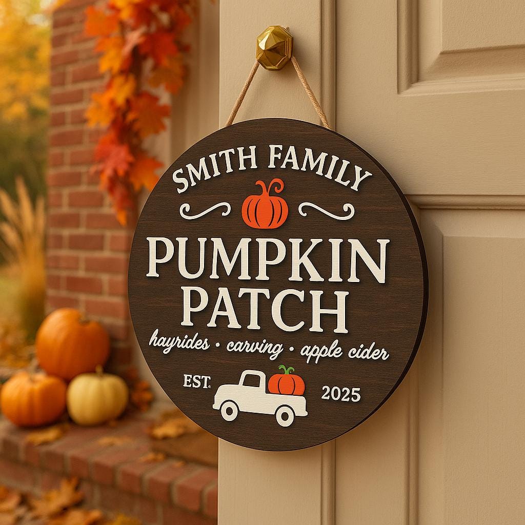 Custom Pumpkin Patch Door Sign, Personalized Fall Farmhouse Decor, Family Name Autumn Sign, Hayride Apple Cider Porch Sign