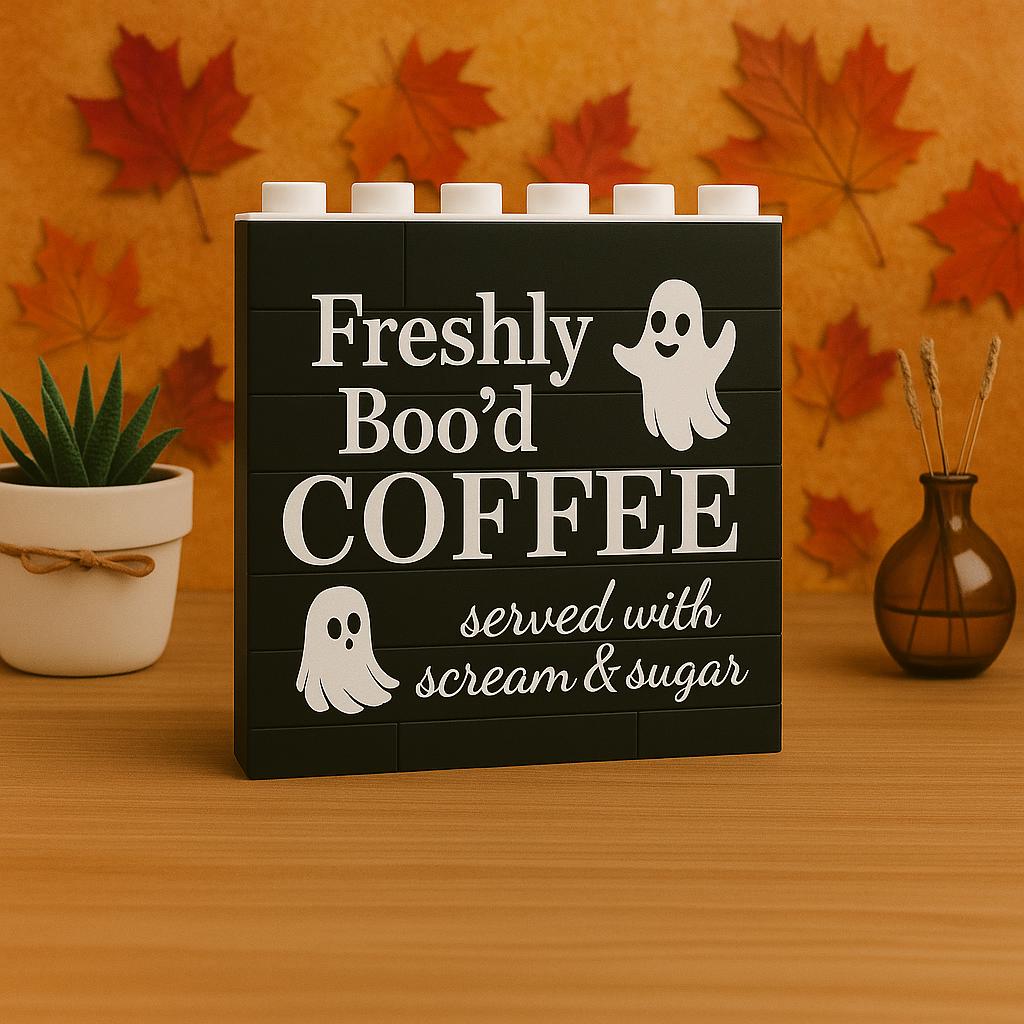 Freshly Boo’d Coffee Block Sign, Funny Halloween Coffee Bar Decor, Ghost Coffee Lover Gift, Scream and Sugar Kitchen Block