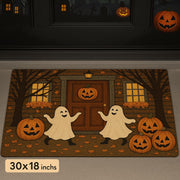 Halloween Ghost Pumpkin Doormat, Fall Front Porch Mat, Cute Spooky Outdoor Rug, Trick or Treat Door Decor for Halloween