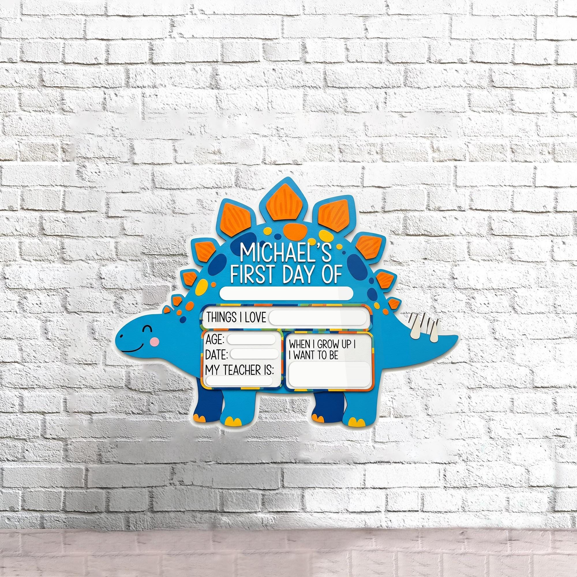Dinosaur First Day of School Reusable Board, Custom Name Back to School Sign, Reusable Dino Photo Prop, Kids Milestone Sign, Classroom Decor