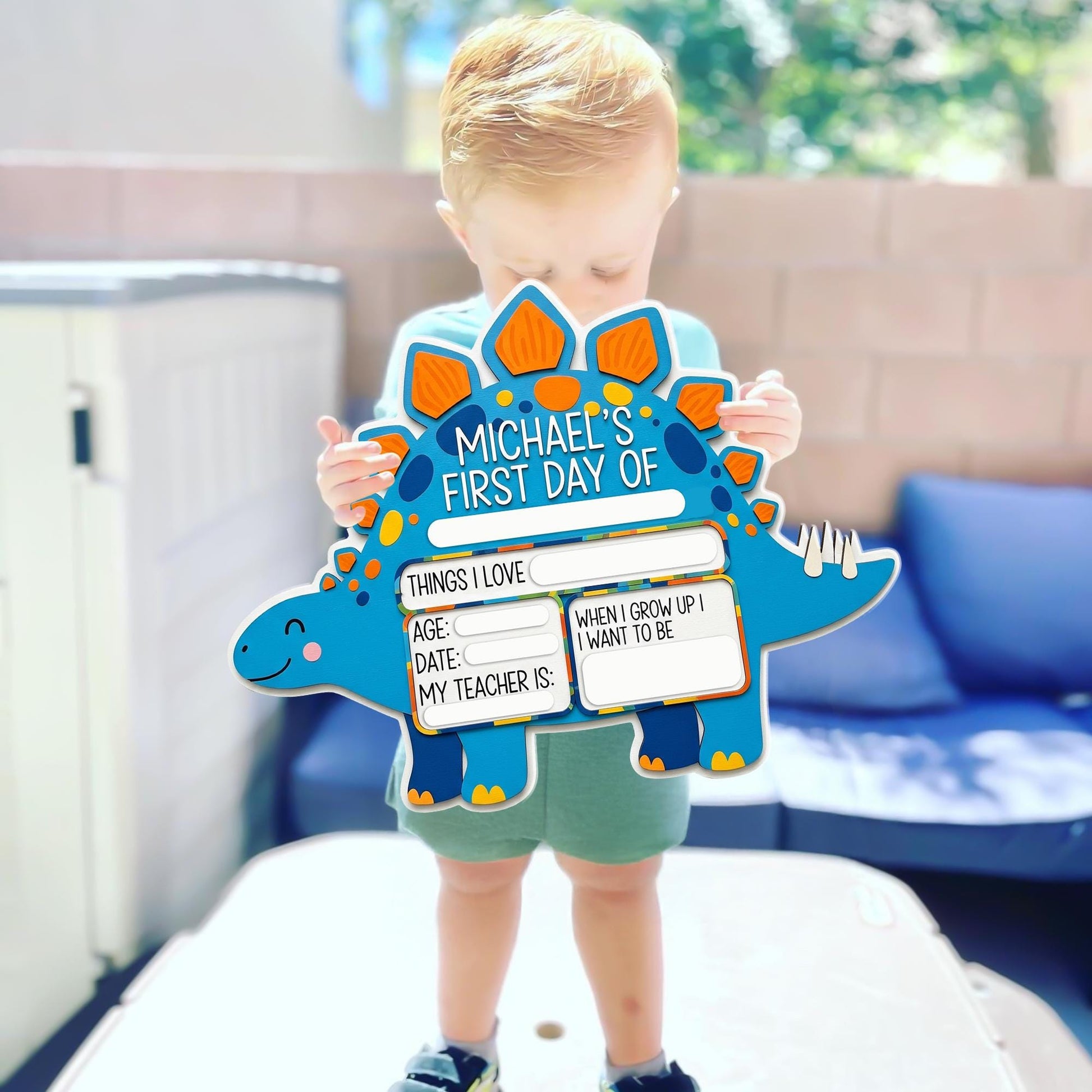 Dinosaur First Day of School Reusable Board, Custom Name Back to School Sign, Reusable Dino Photo Prop, Kids Milestone Sign, Classroom Decor