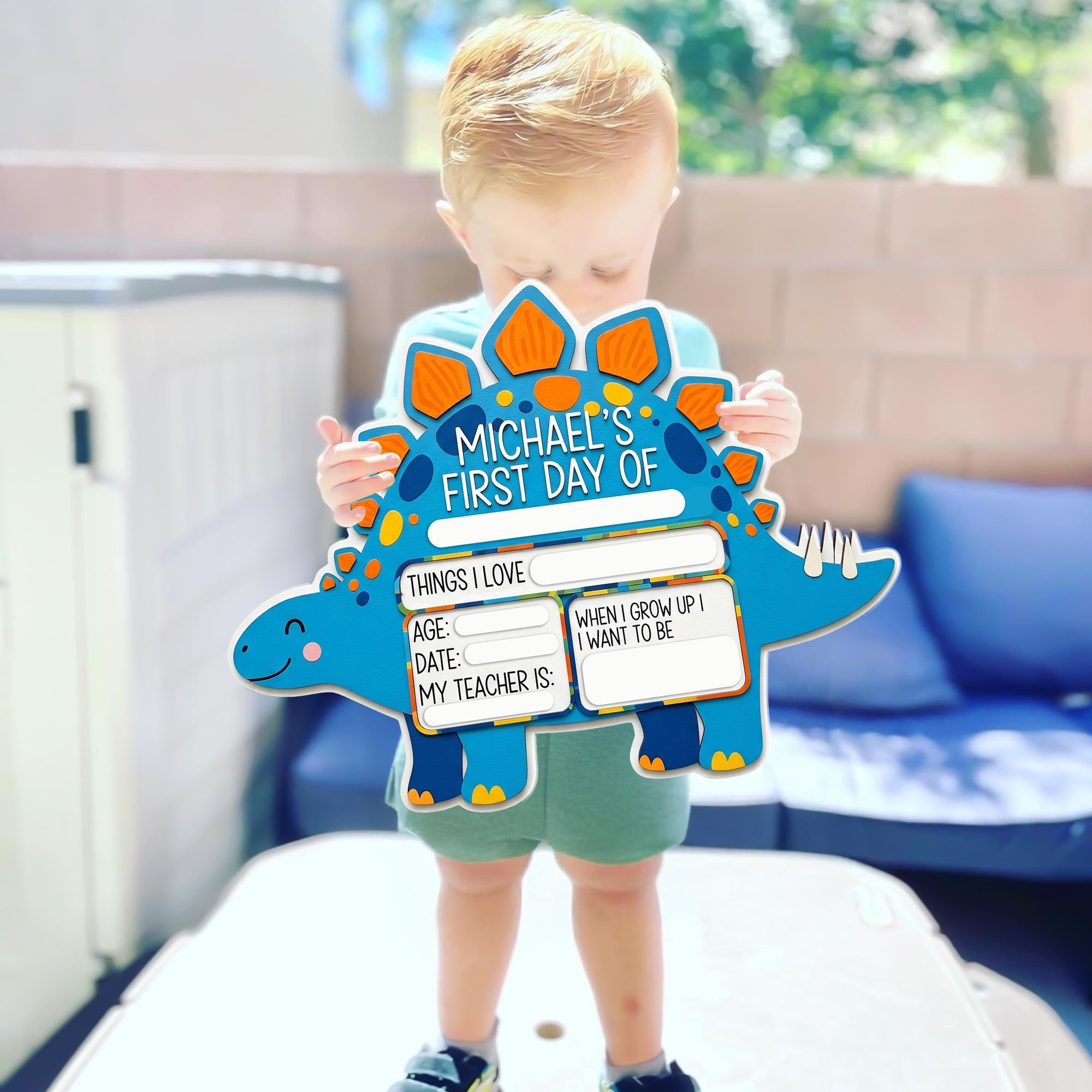 Dinosaur First Day of School Reusable Board, Custom Name Back to School Sign, Reusable Dino Photo Prop, Kids Milestone Sign, Classroom Decor