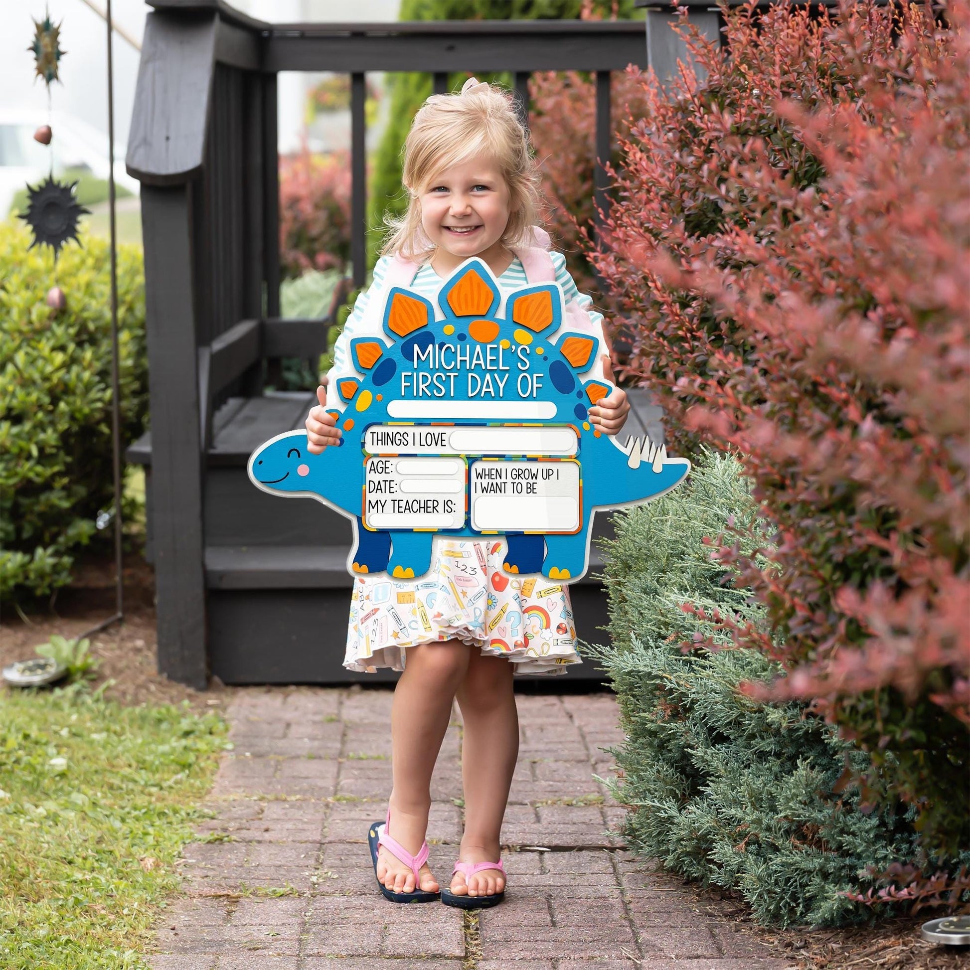 Dinosaur First Day of School Reusable Board, Custom Name Back to School Sign, Reusable Dino Photo Prop, Kids Milestone Sign, Classroom Decor