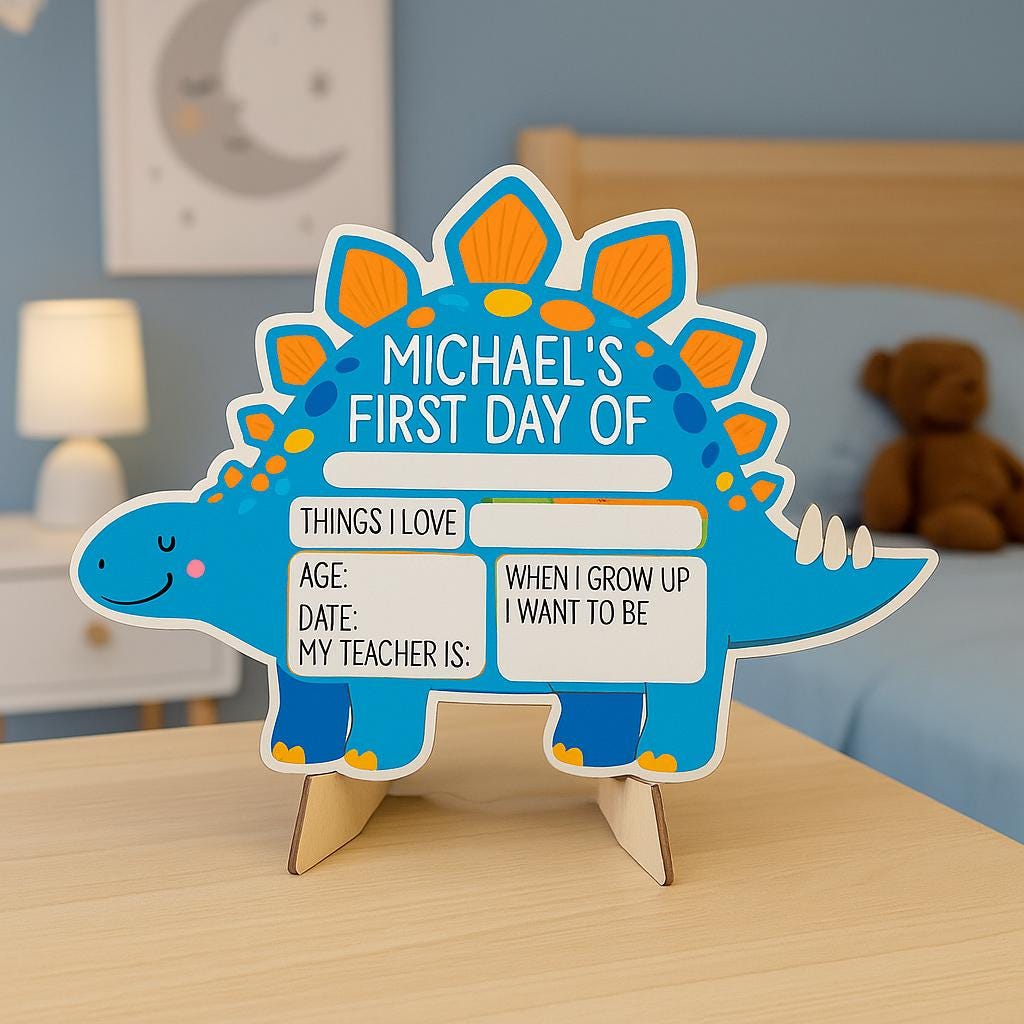 Dinosaur First Day of School Reusable Board, Custom Name Back to School Sign, Reusable Dino Photo Prop, Kids Milestone Sign, Classroom Decor