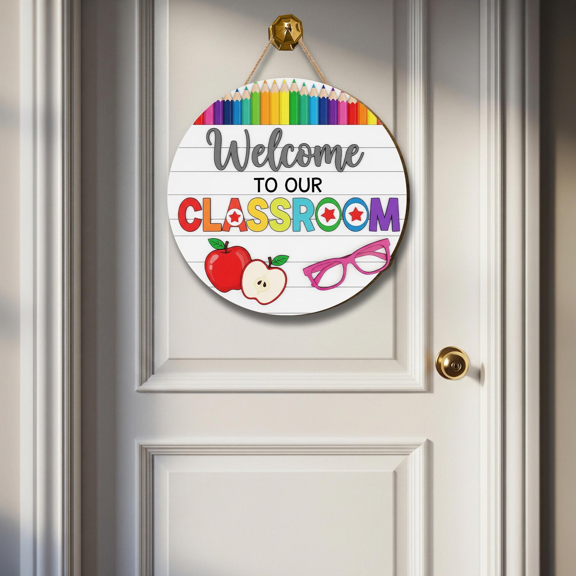 Welcome to Our Classroom 2 Layer Wooden Sign – Colorful Teacher Door Hanger – Rainbow Pencil Classroom Decor – Back to School Wall Sign