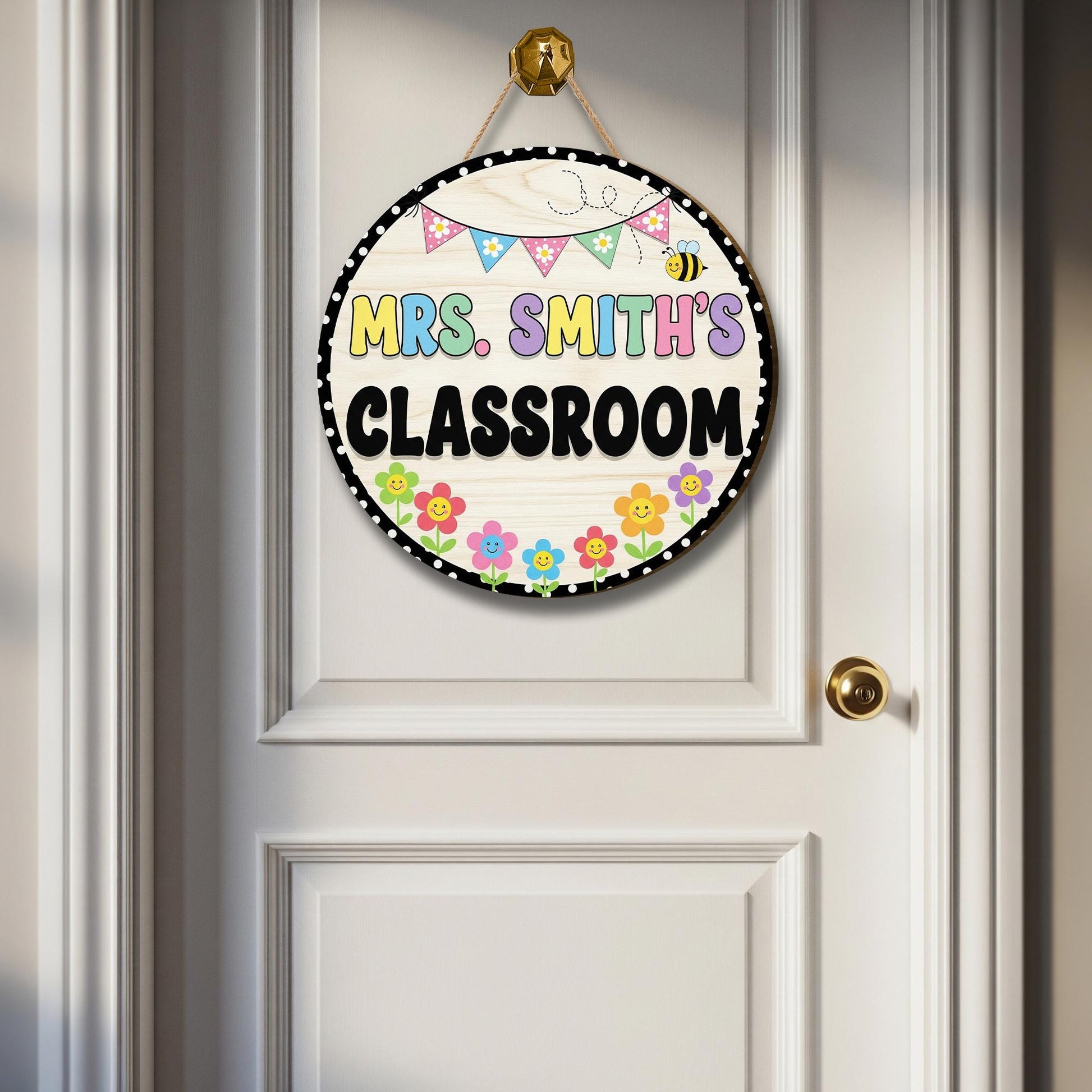 Personalized Classroom Door 2 Layer Wooden Sign – Cute Floral Bee Teacher Decor – Teachers Hanging Plaque – Back to School Room Welcome Sign