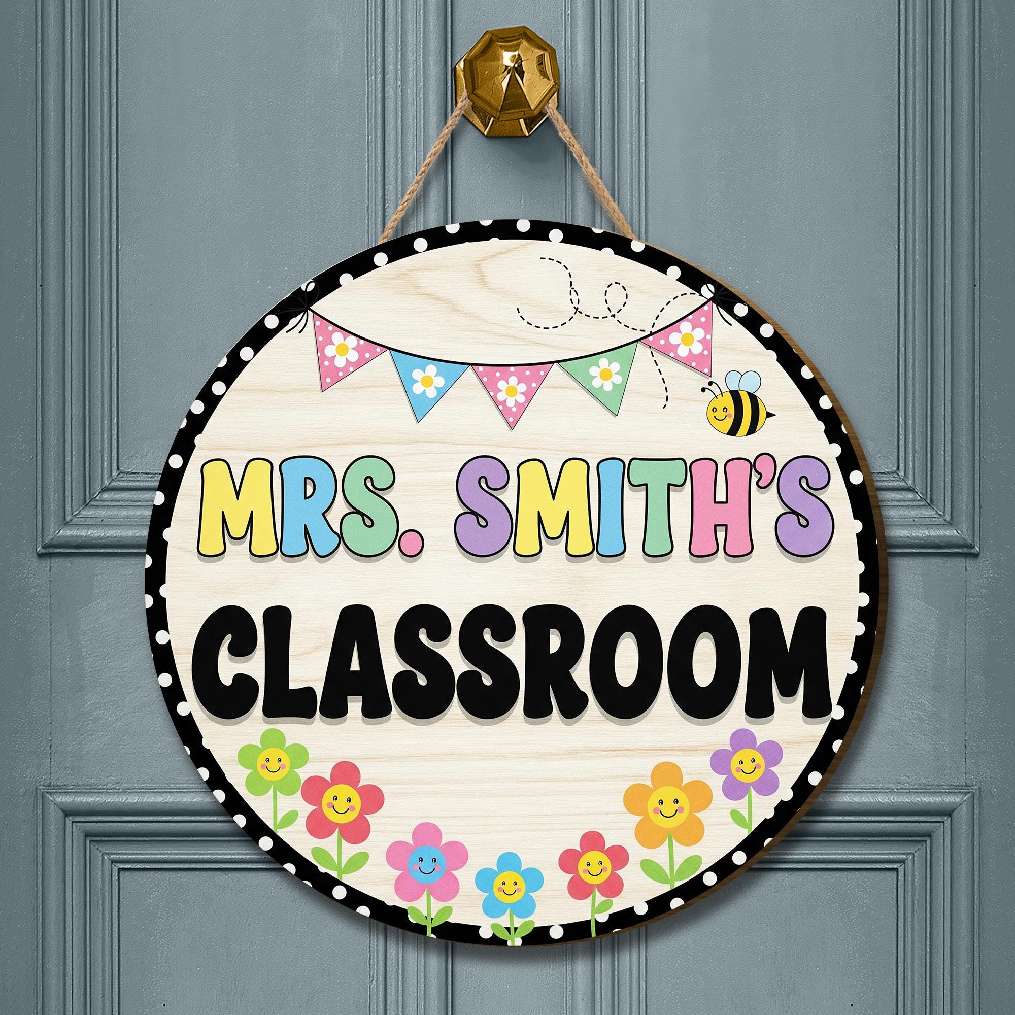 Personalized Classroom Door 2 Layer Wooden Sign – Cute Floral Bee Teacher Decor – Teachers Hanging Plaque – Back to School Room Welcome Sign