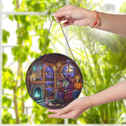 Cozy Witch Sun Catcher – Halloween Gothic Home Decor, Witch Room Window Art, Fall Witchy Gift